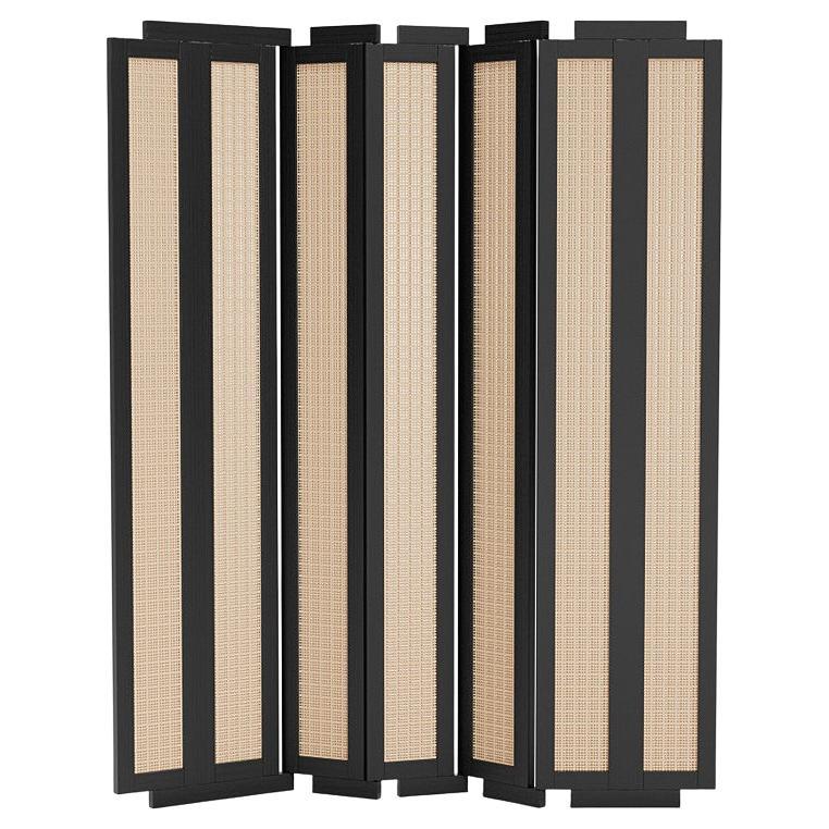 Contemporary Wood Screen 'Henley Street' by Man of Parts, Black Oak & Cane For Sale