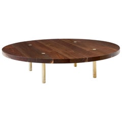 Contemporary Wood Strata Coffee Table in Walnut and Brass by Fort Standard