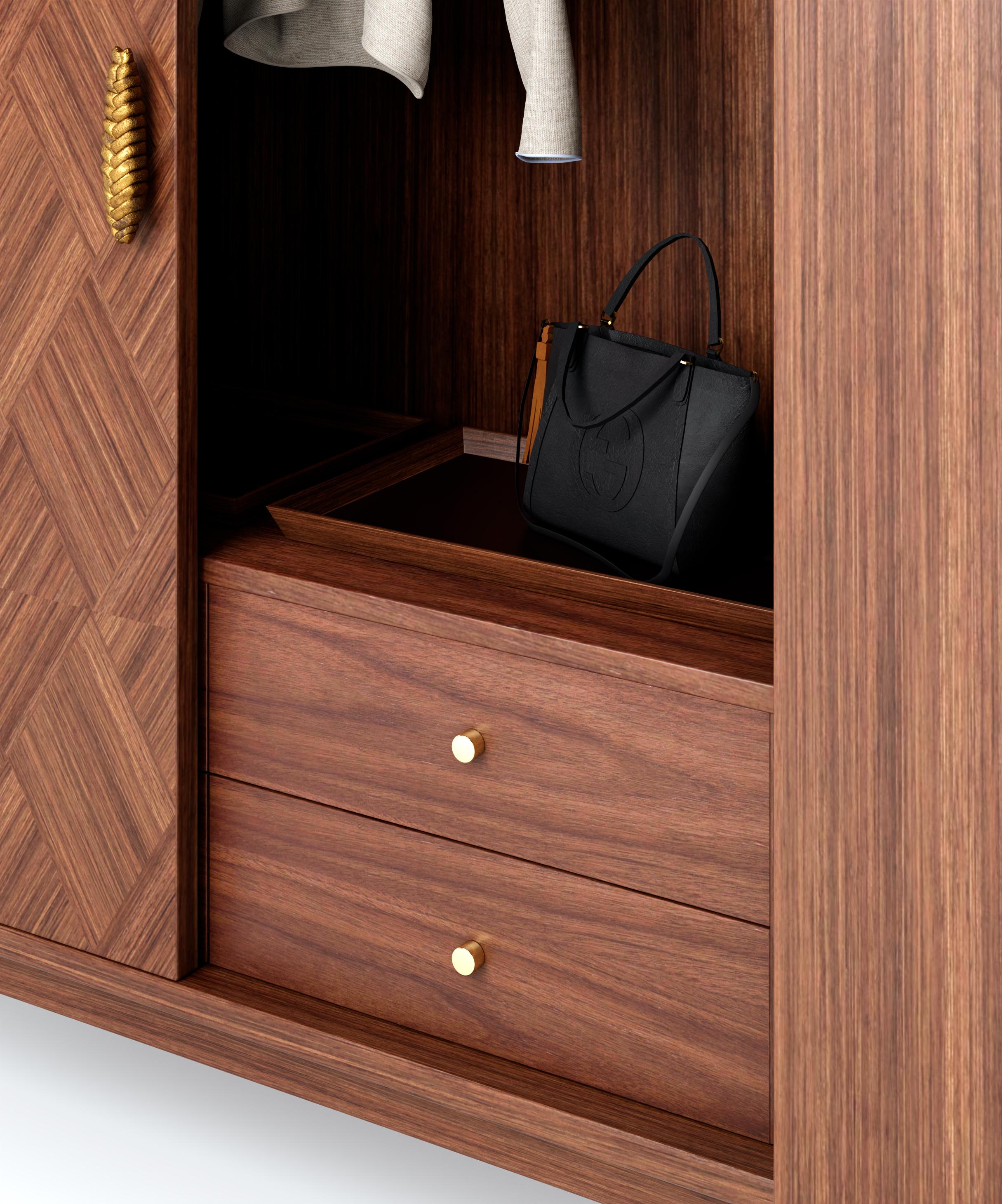 Contemporary Wood Furnier Cabinet mit Bronze Griffen (Portugiesisch) im Angebot