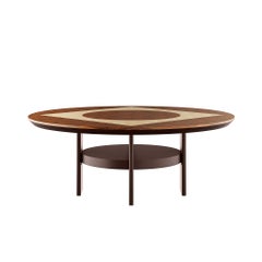 Modern Dining Table Marquetry Walnut Root, White Toulipier Feet Chocolate Brown