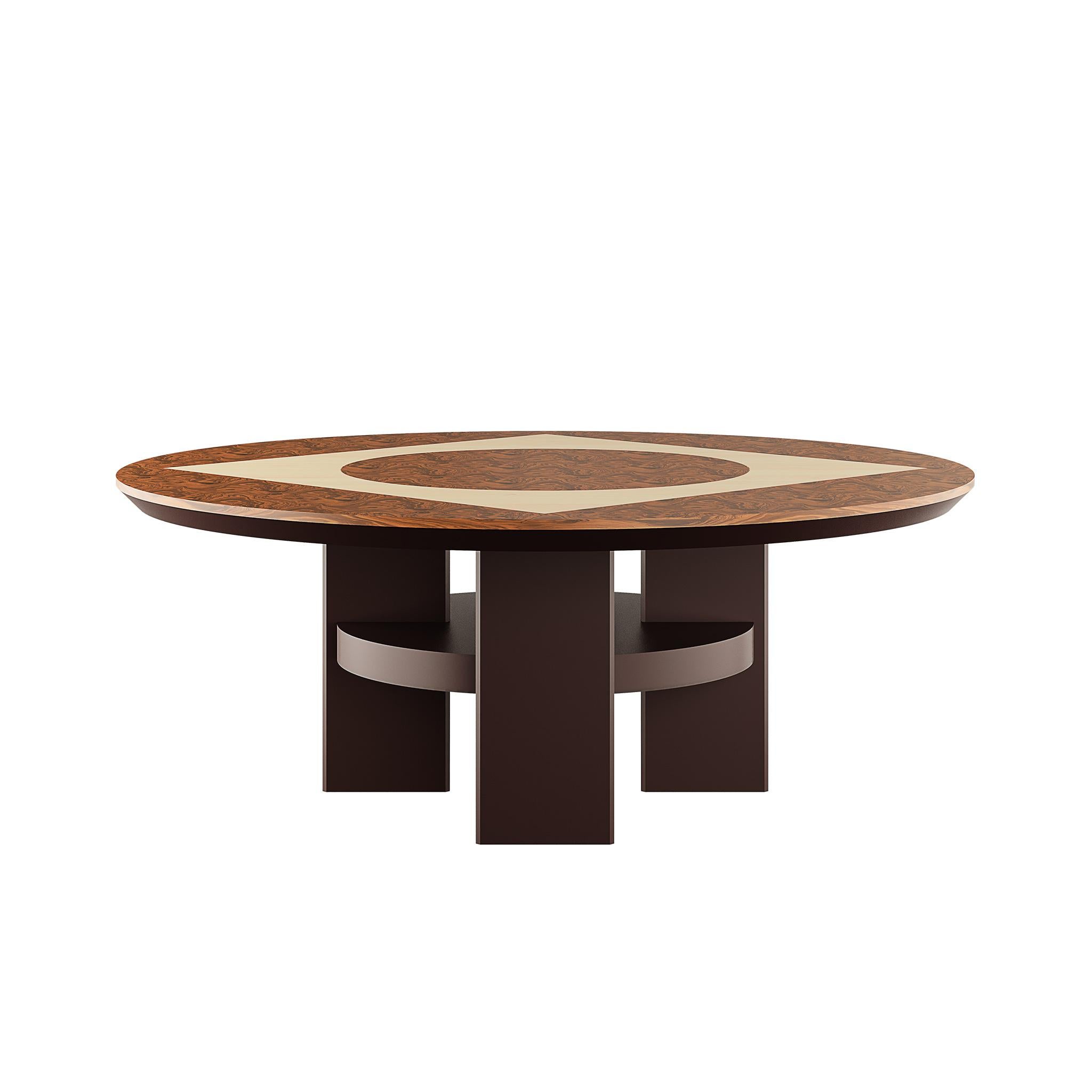 Modern Dining Table Marquetry Walnut Root, White Toulipier Feet Chocolate Brown In New Condition For Sale In Porto, Vila Nova de Gaia