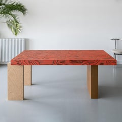 Contemporary Wood Veneered Dining Table. Red ALPI Sottsass Veneered Table Top