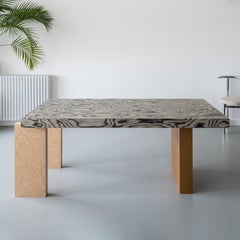 Contemporary Wood Veneered Dining Table with ALPI Sottsass Veneered Table Top
