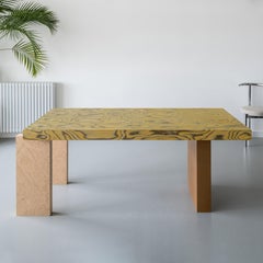 Contemporary Wood Veneered Dining Table. Yellow ALPI Sottsass Veneered Table Top