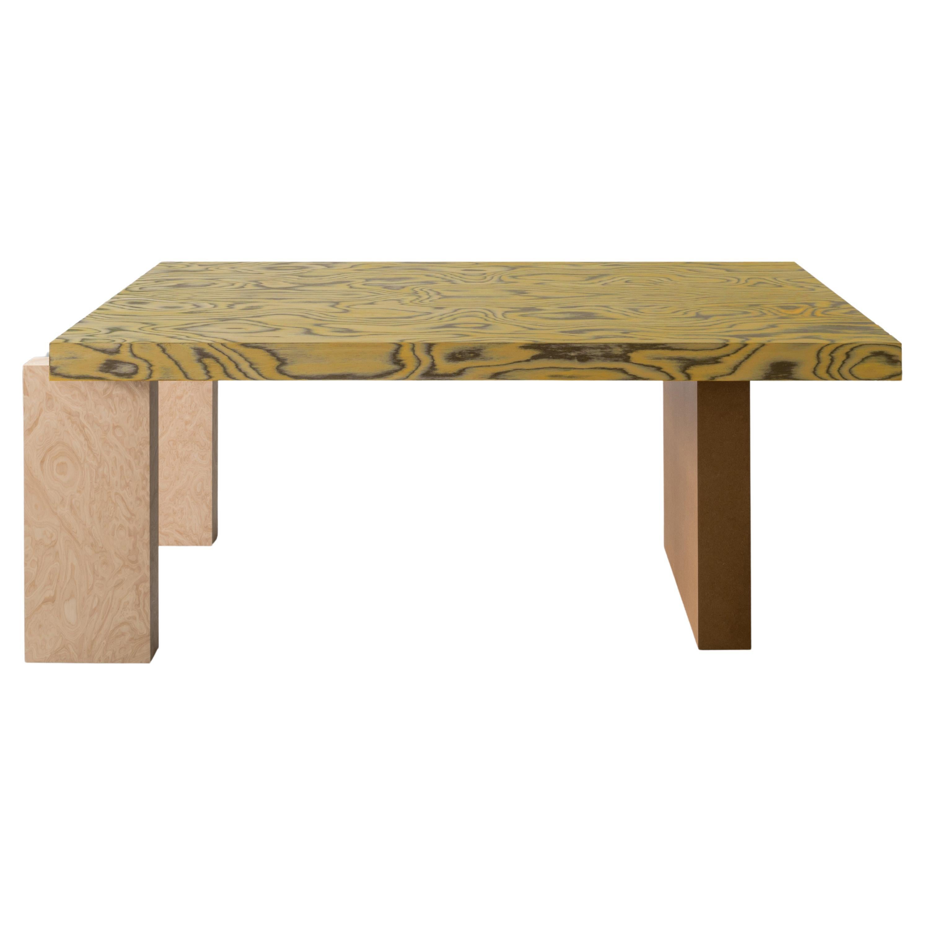 Contemporary Wood Veneered Dining Table. Yellow ALPI Sottsass Veneered Table Top