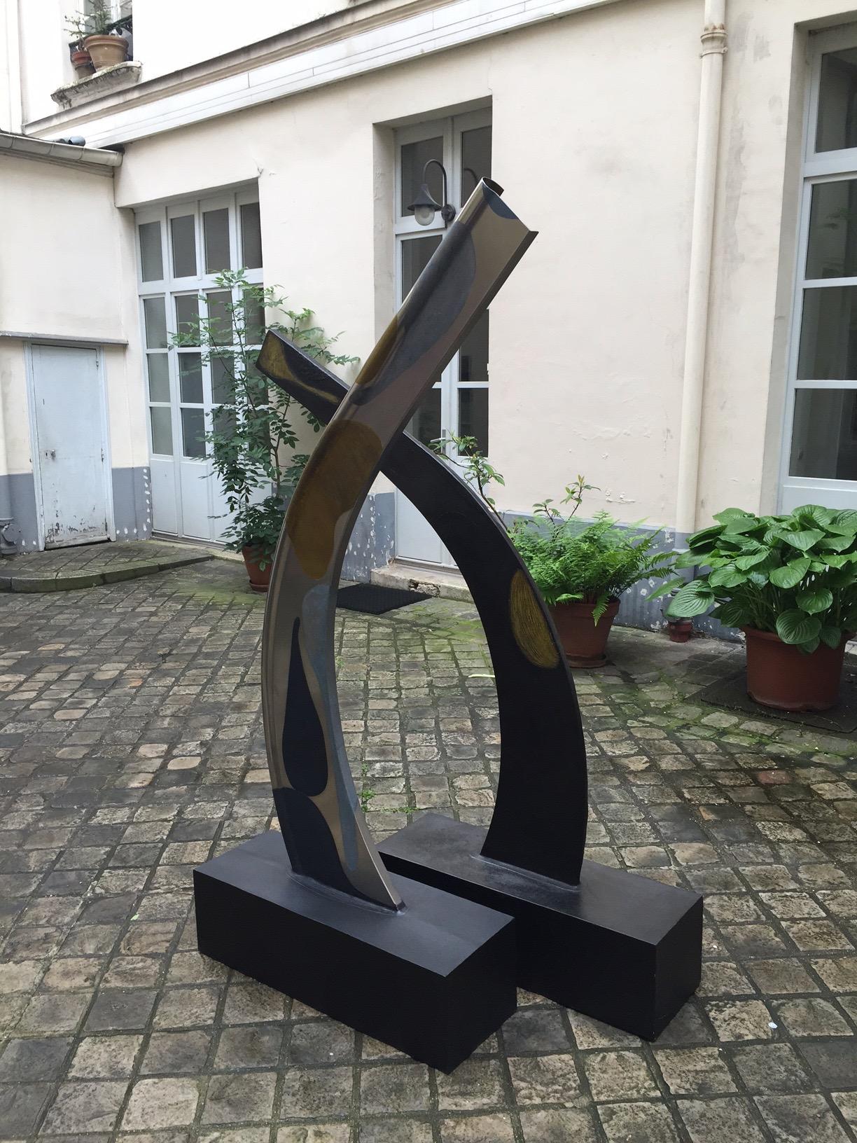 Contemporary Wood and Zinc Sculpture Indoor by Marielle Guégan French Artist 1