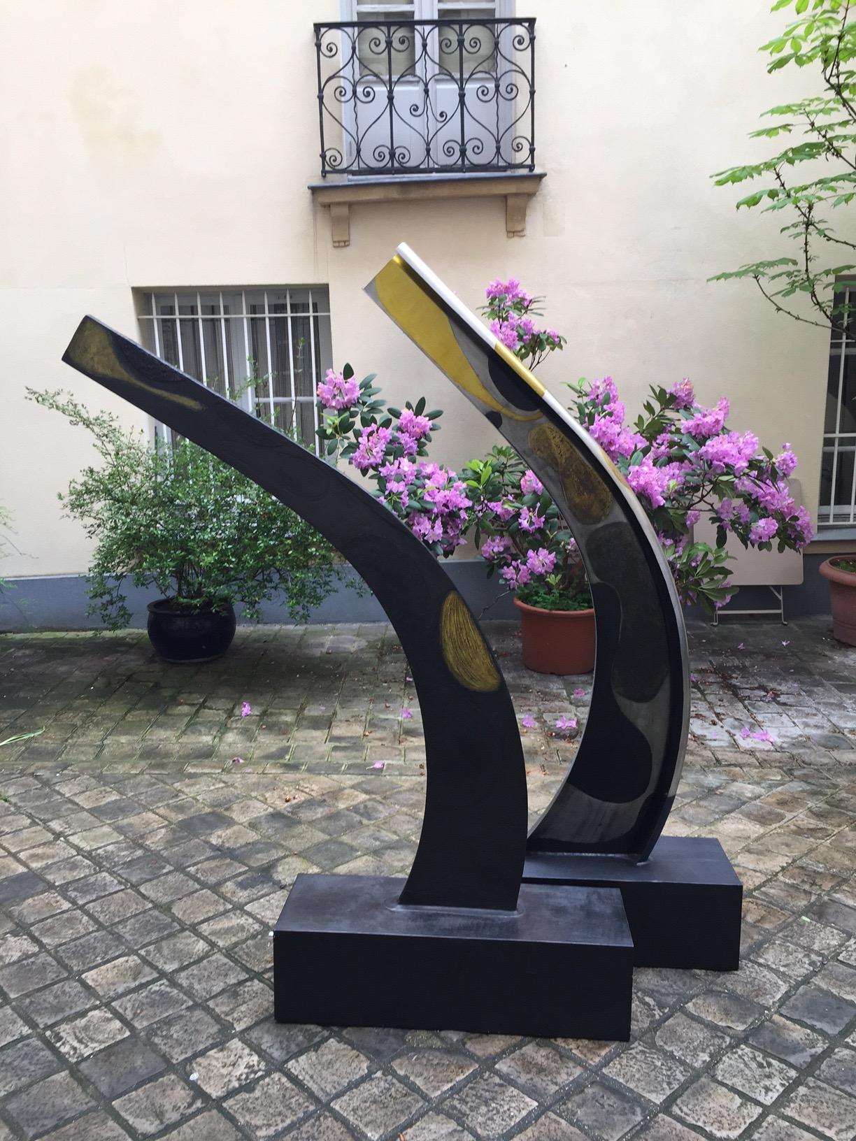 Contemporary Wood and Zinc Sculpture Indoor by Marielle Guégan French Artist 2