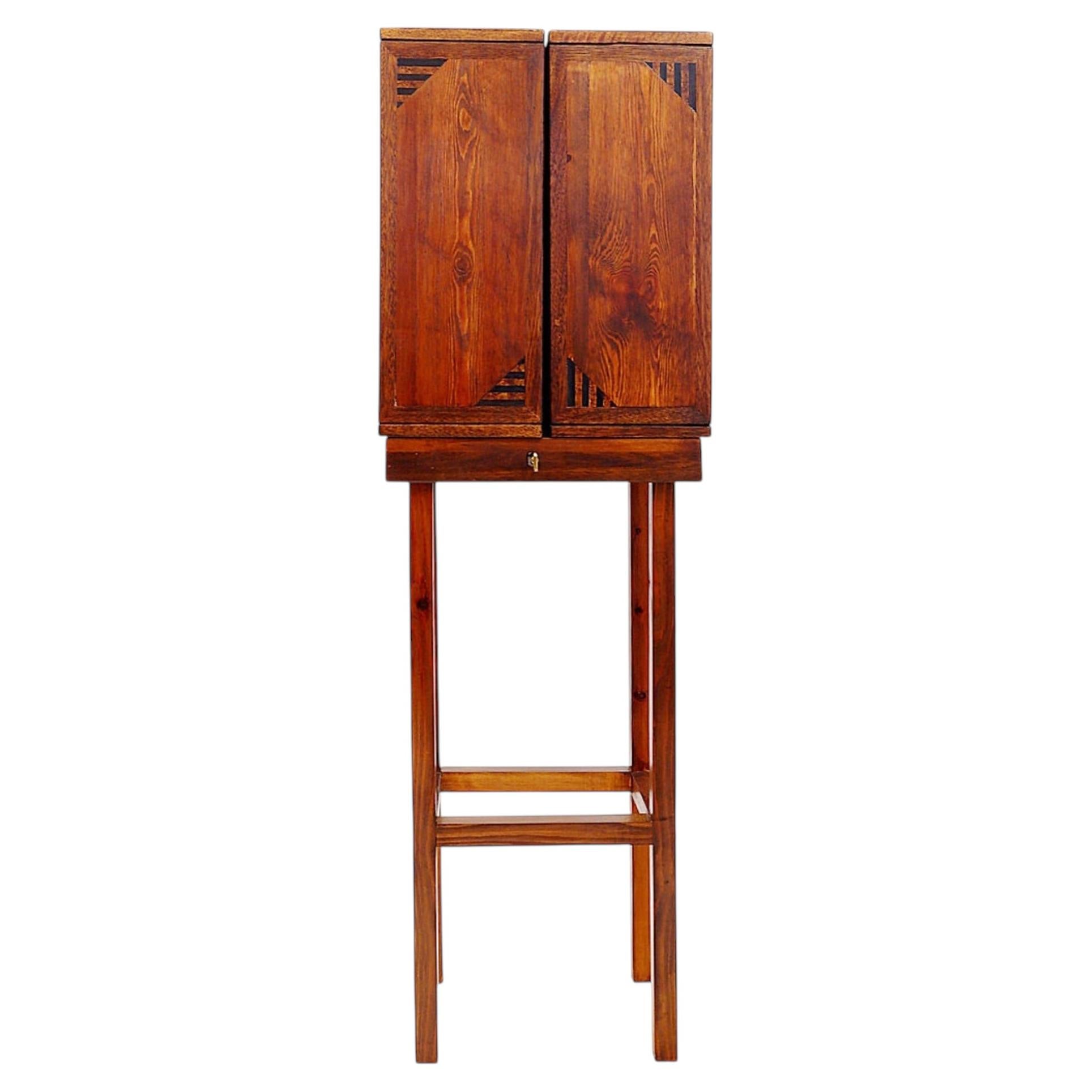 Contemporary wooden bar cabinet with marquetry details - craftsman work