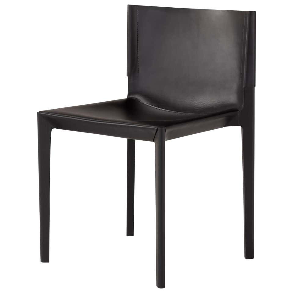 Minimalist Modern Chair in Solid Wood Solid Black Finish, Leather ...