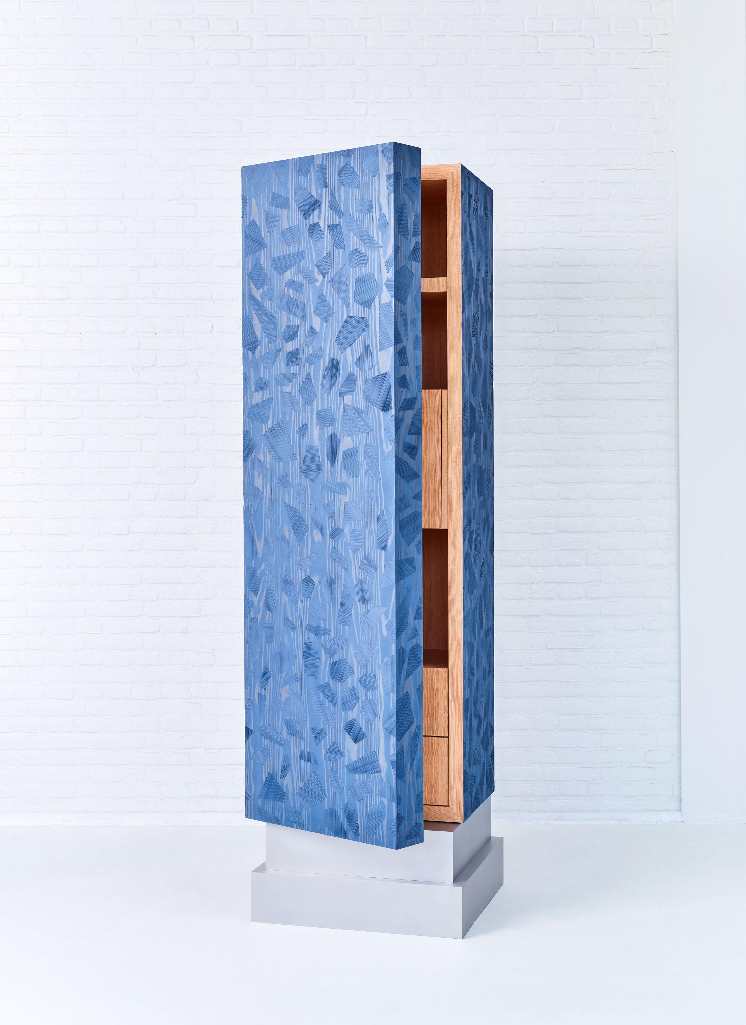 Contemporary Wooden Blue Pigmented Closet, Column Blend Armoire by Ward Wijnant For Sale 2