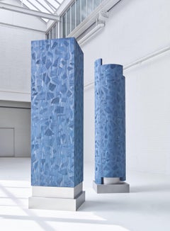 Contemporary Wooden Blue Pigmented Room Divider Column Blend by Ward Wijnant