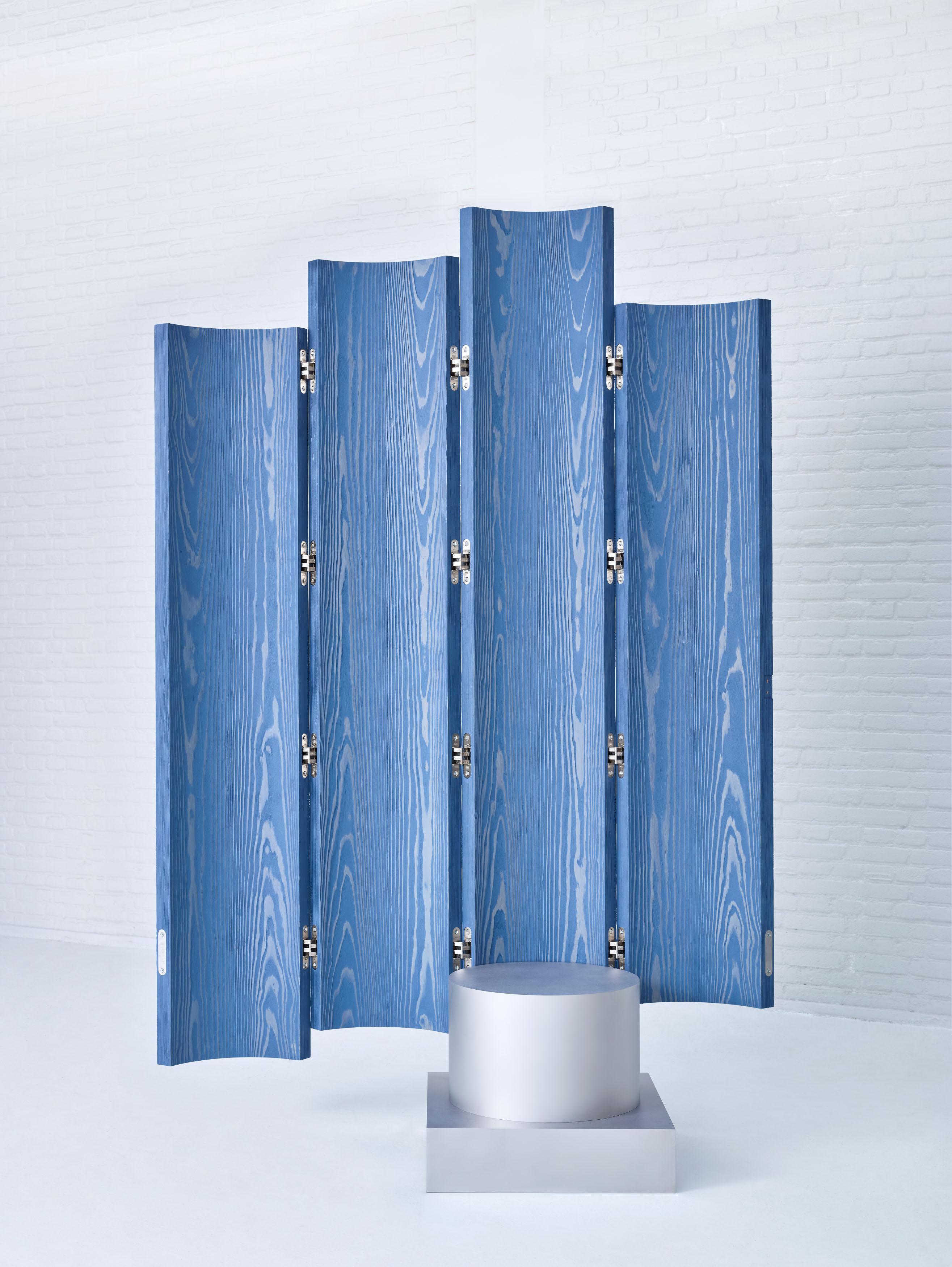Hand-Carved Contemporary Wooden Blue Pigmented Room Divider Column Blend by Ward Wijnant For Sale