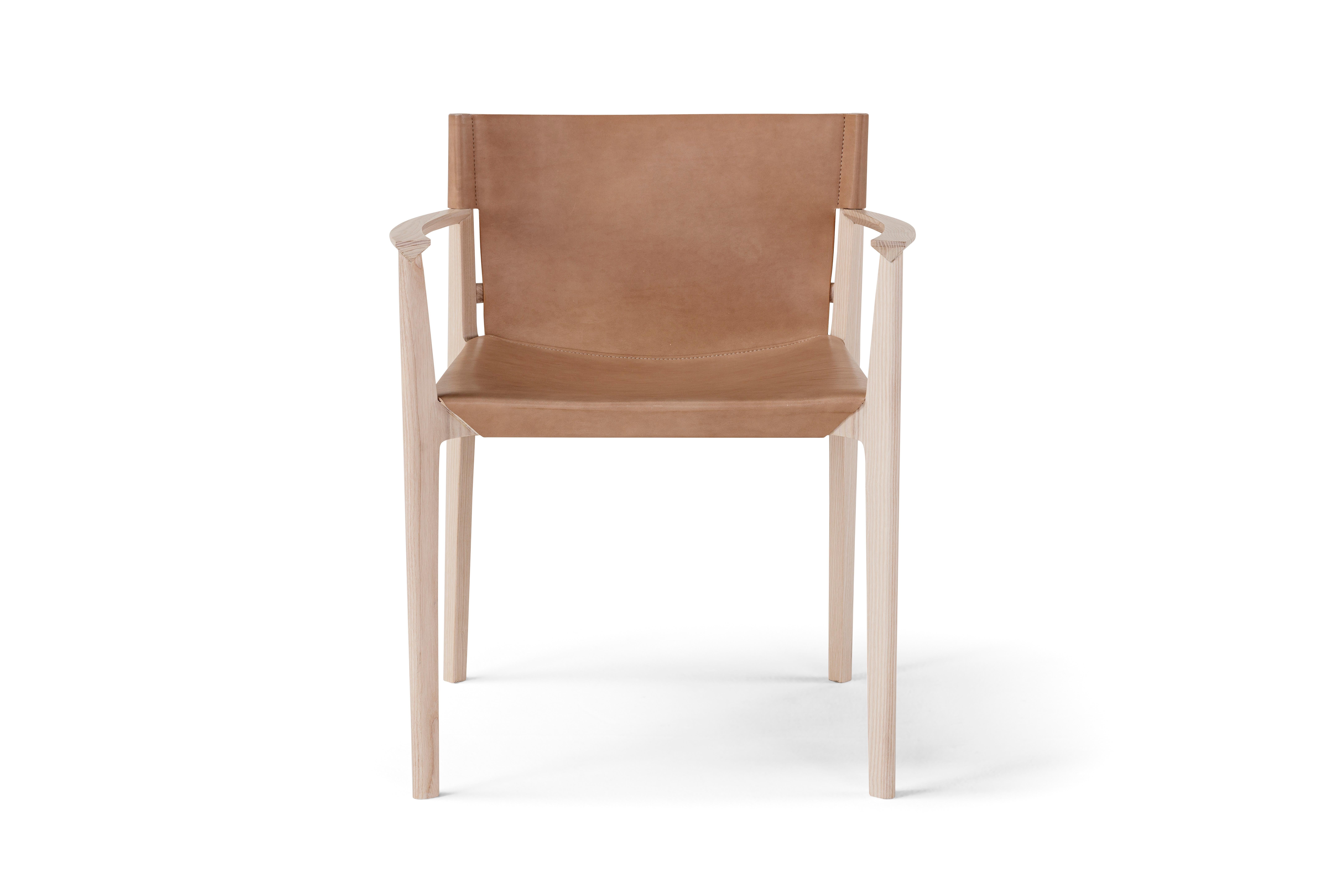 Organic Modern Contemporary Wooden Chair 'Stilt', Cuoio For Sale