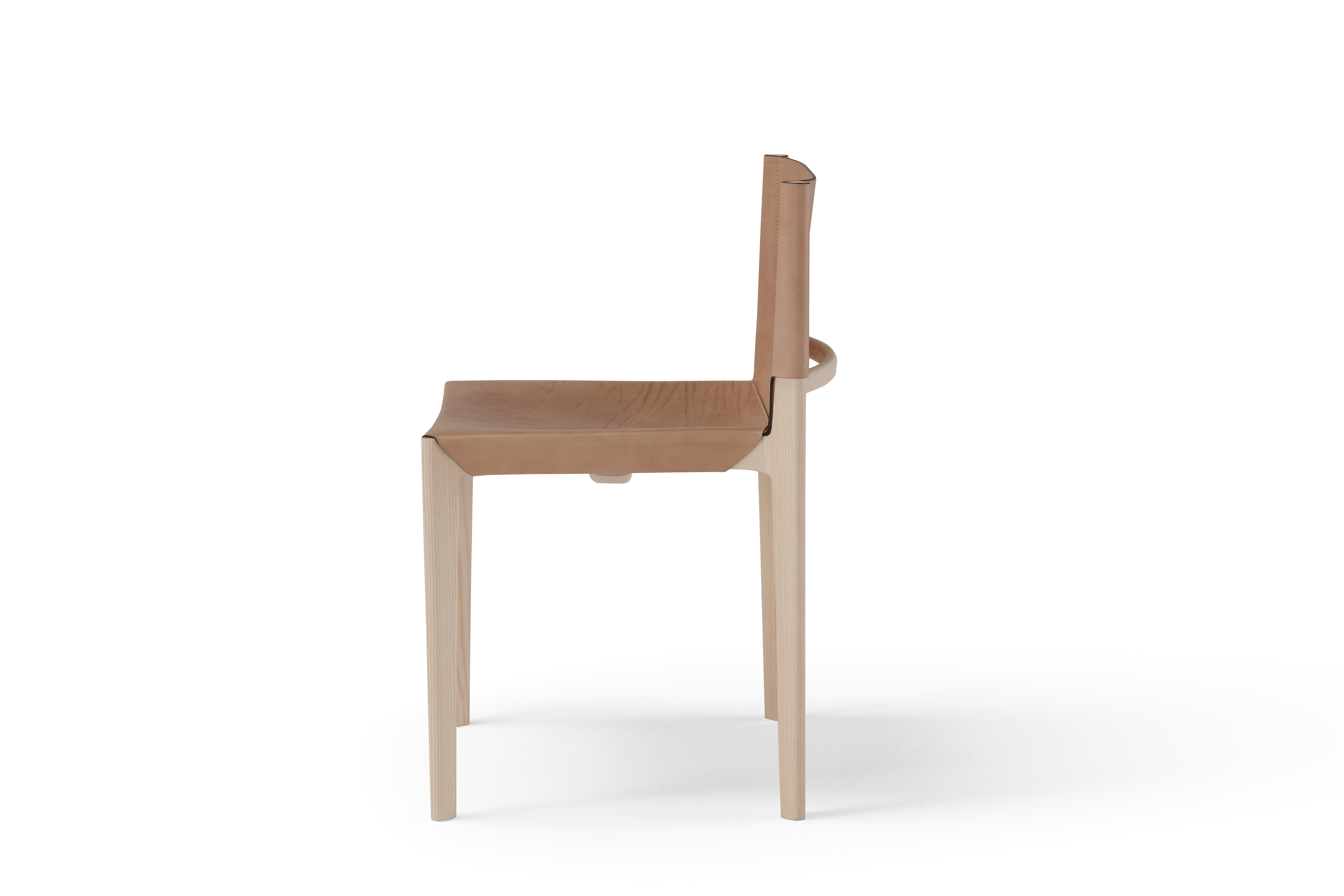 Italian Contemporary Wooden Chair 'Stilt', Cuoio Leather For Sale