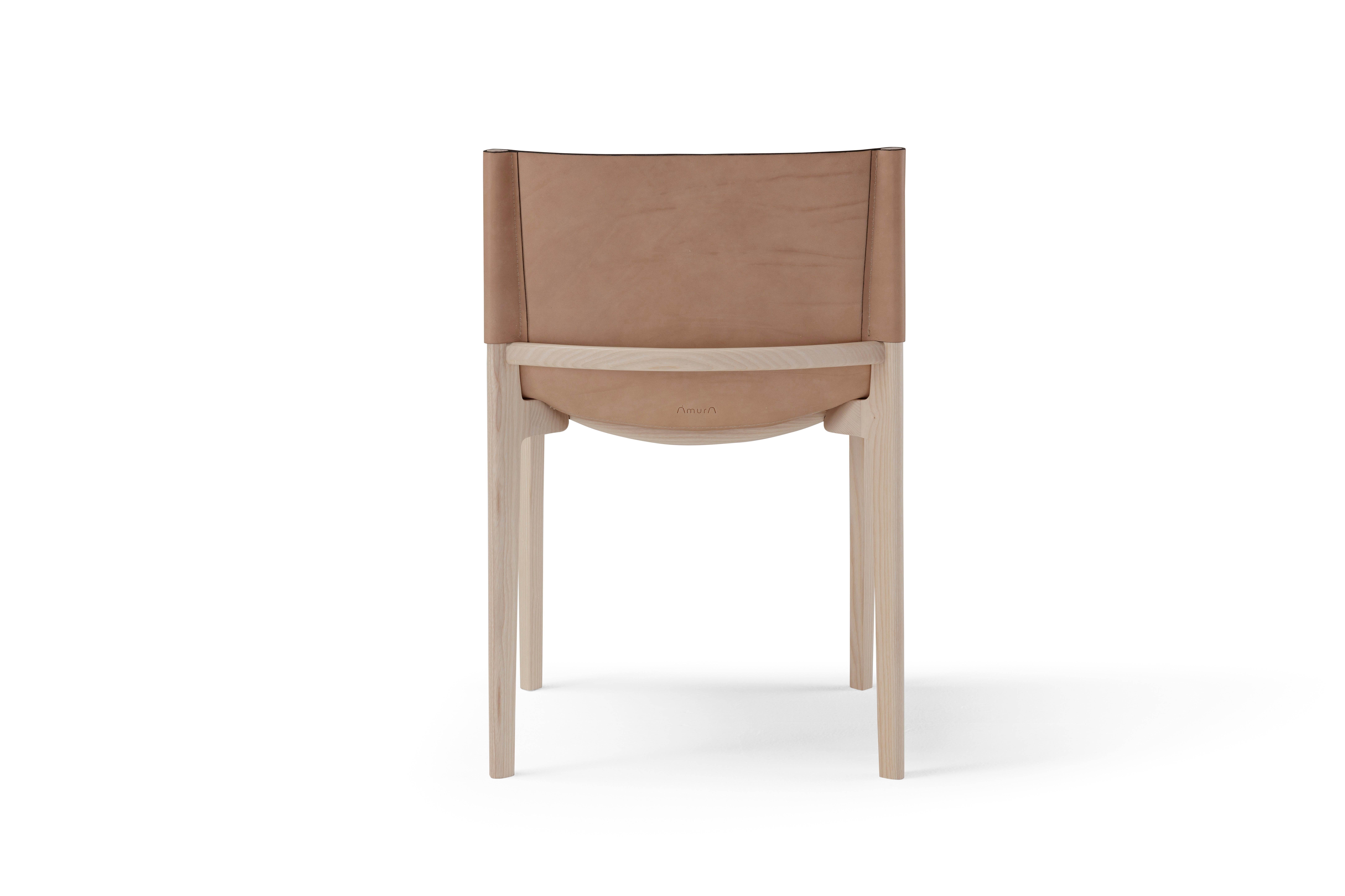 Contemporary Wooden Chair 'Stilt', Cuoio Leather In New Condition For Sale In Paris, FR