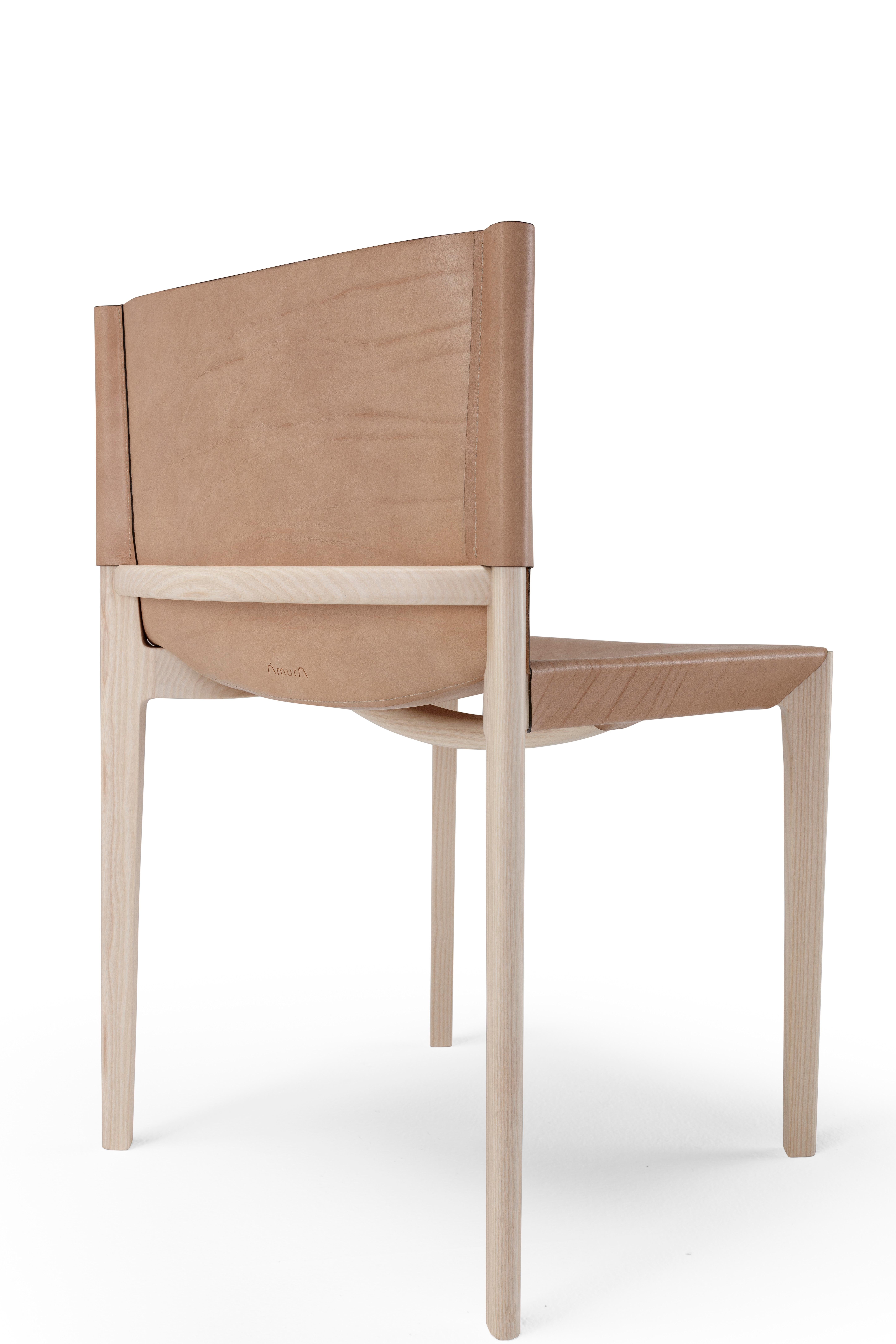 Contemporary Wooden Chair 'Stilt', Cuoio Leather For Sale 2