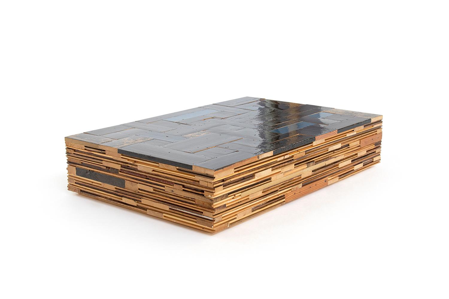 Modern Wooden Coffee Table, Waste Coffeecube in Scrapwood by Piet