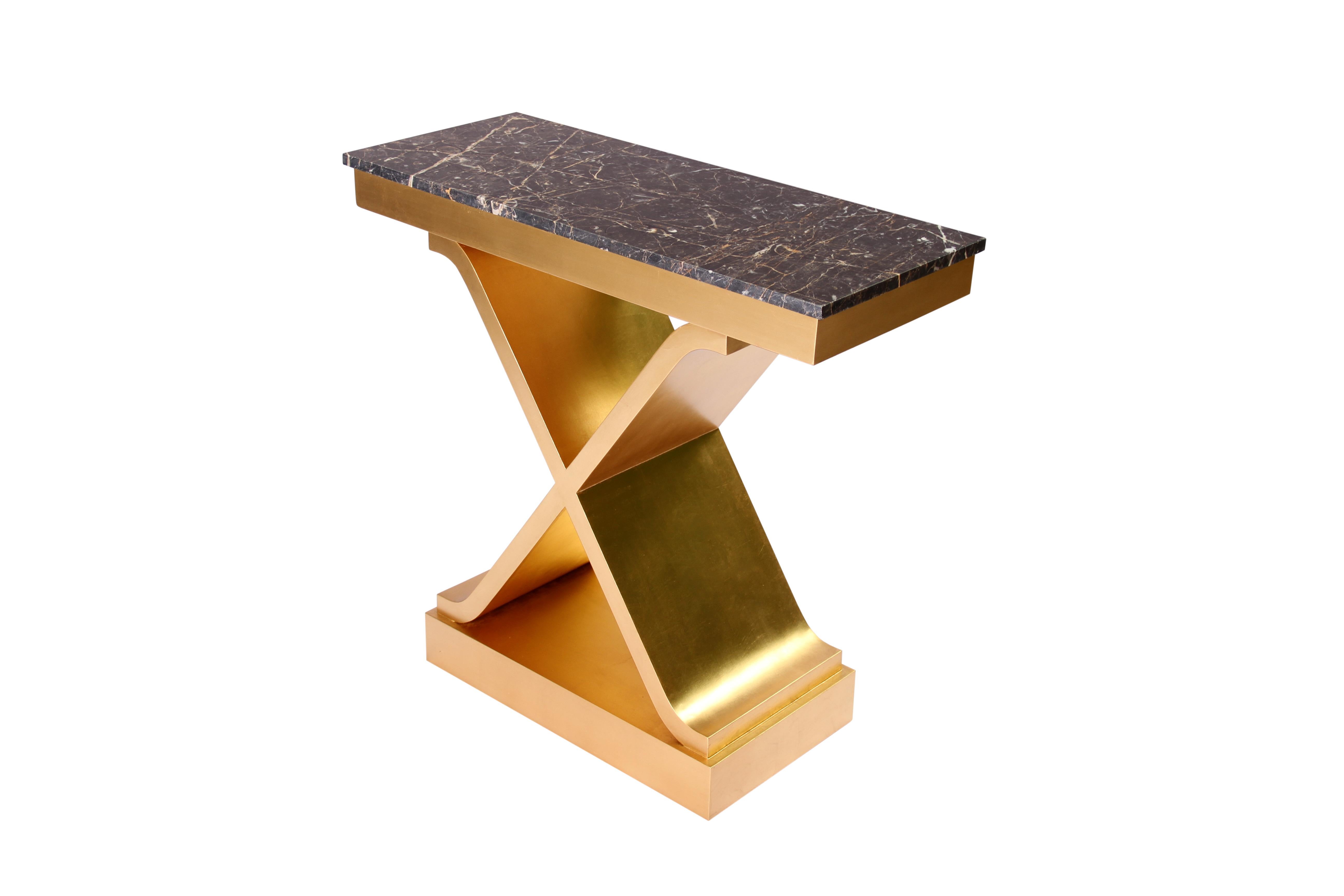 Contemporary Gilded Stone Top Console Table (Vergoldet) im Angebot