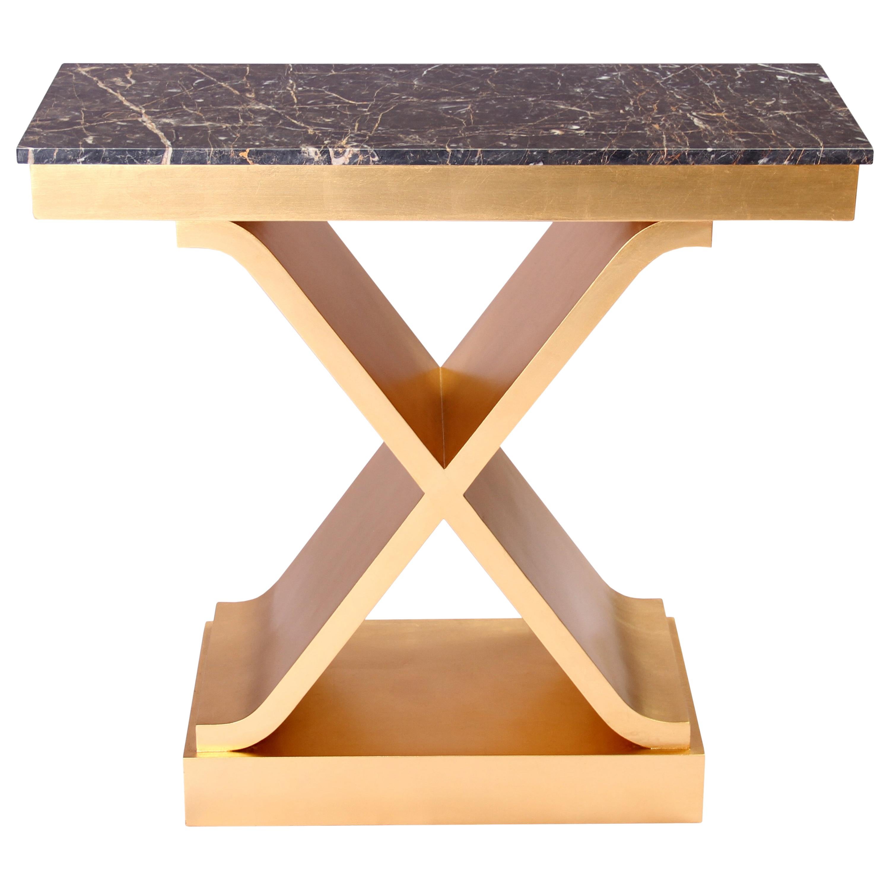 Contemporary Gilded Stone Top Console Table For Sale