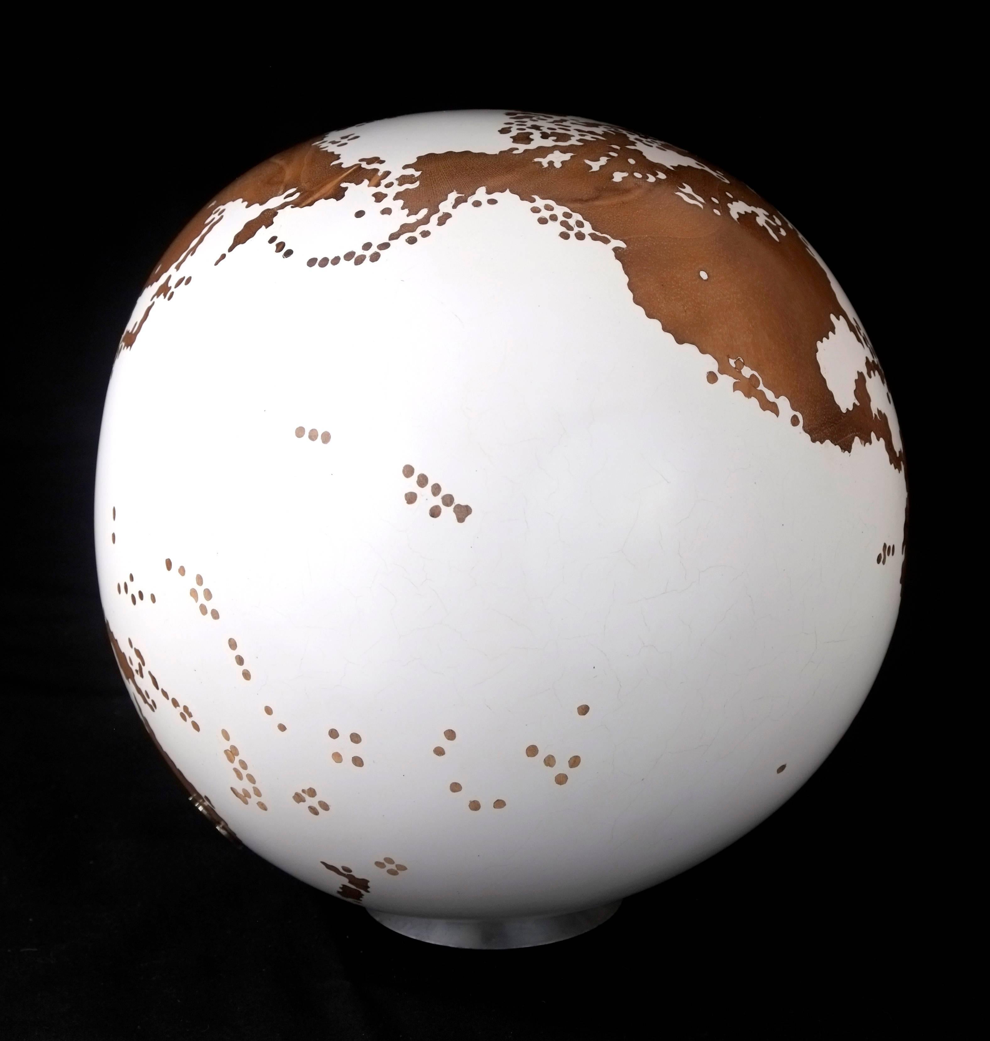 Balinese Contemporary Wooden Globe from Teak Root with Acrylic White Resin Finish, 20cm