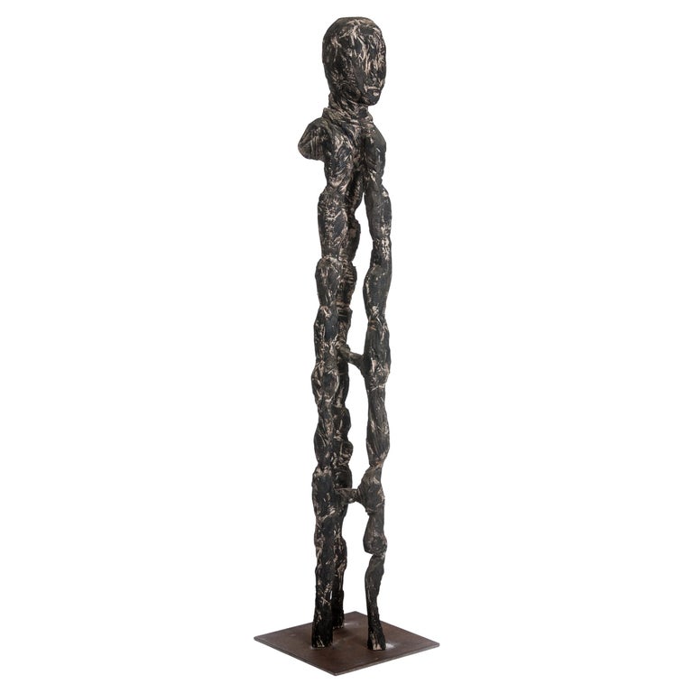 Contemporary Wooden Sculpture Painted Black/Grey/Off-White by Christofer Kochs For Sale