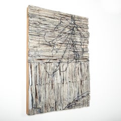 Modern Wooden Sculpture-Painting in Greige-Grey by Christofer Kochs