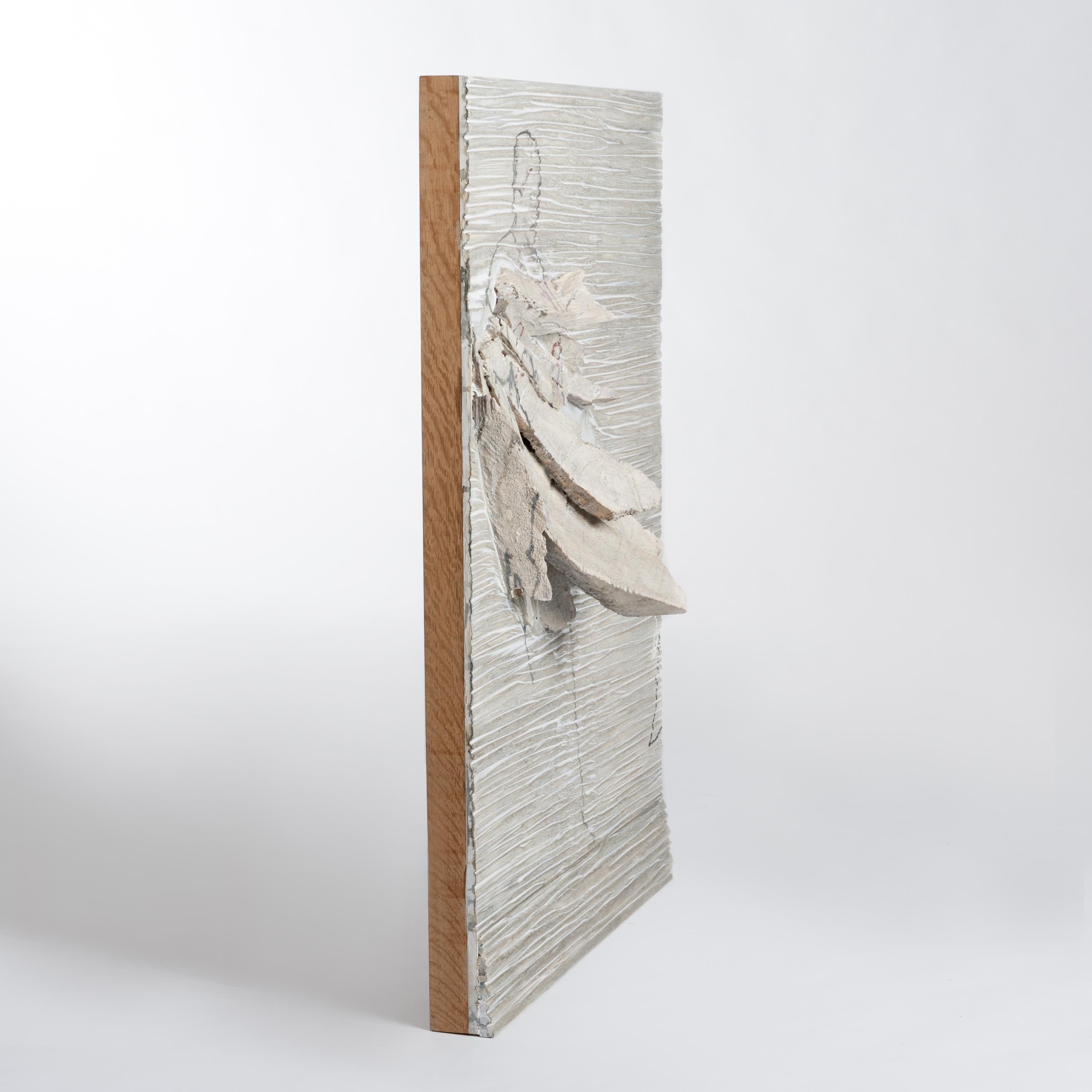 Painted Contemporary Wooden Sculpture-Painting in Light Greige by Christofer Kochs For Sale