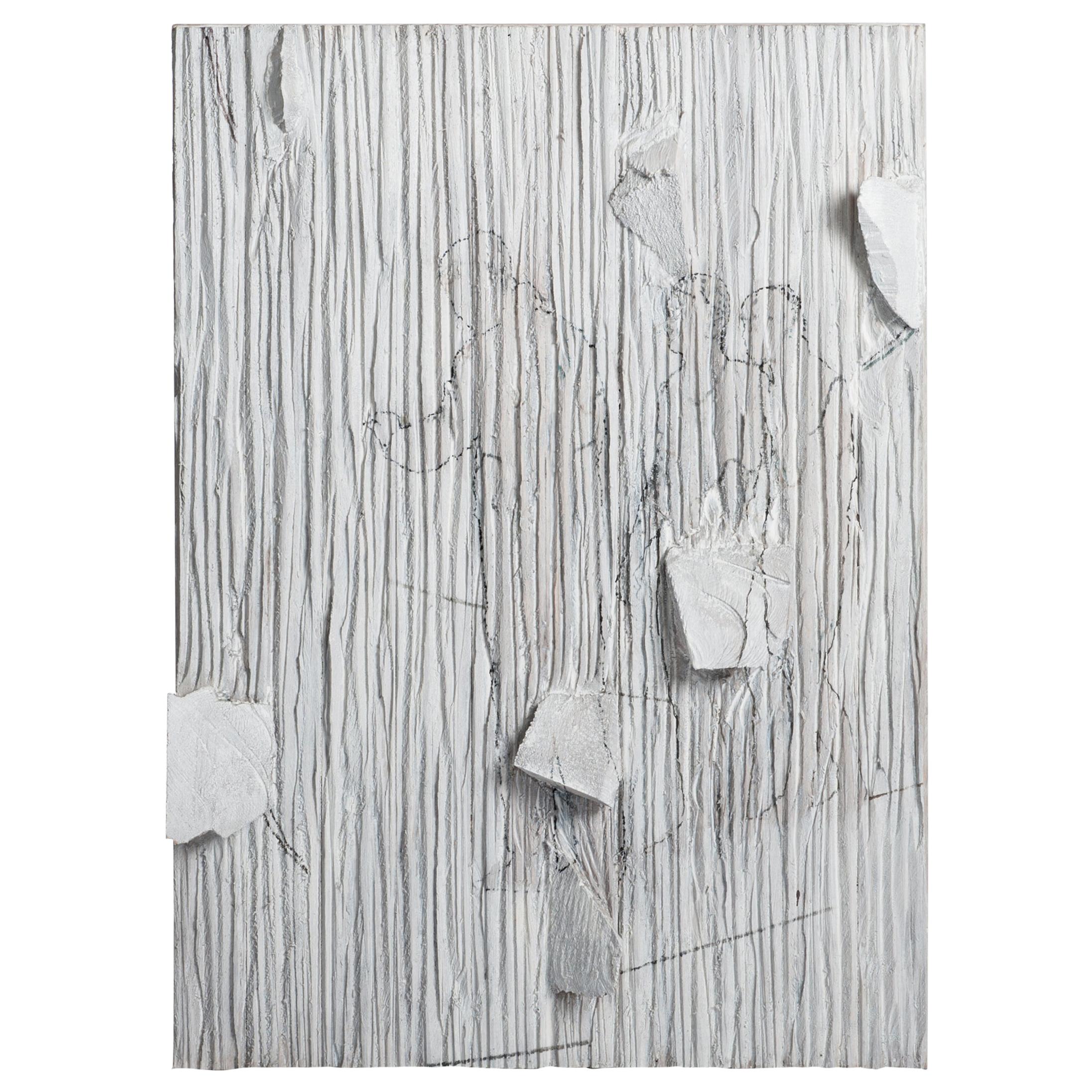 Contemporary Wooden Sculpture-Painting in Light-Grey by Christofer Kochs For Sale