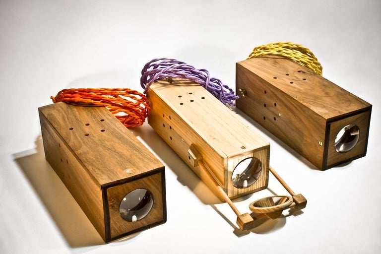 Contemporary Wooden Slide Projector 'de luxe' Lighting in Wood with