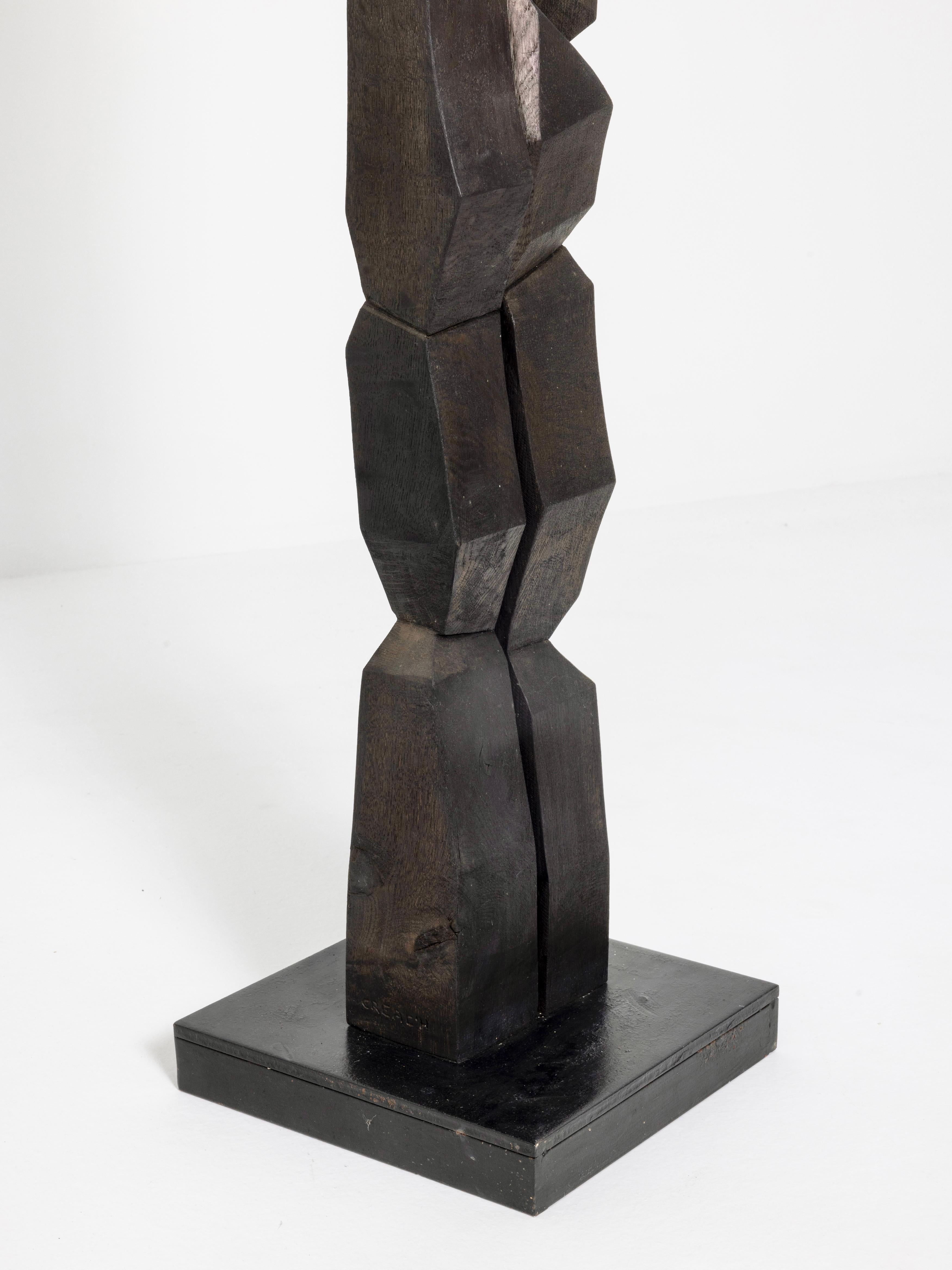Hand-Carved Contemporary Wooden Totem Sculpture by Bertrand Créac'h, France For Sale