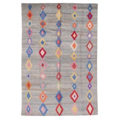 Contemporary Wool Colorful Turkish Rug