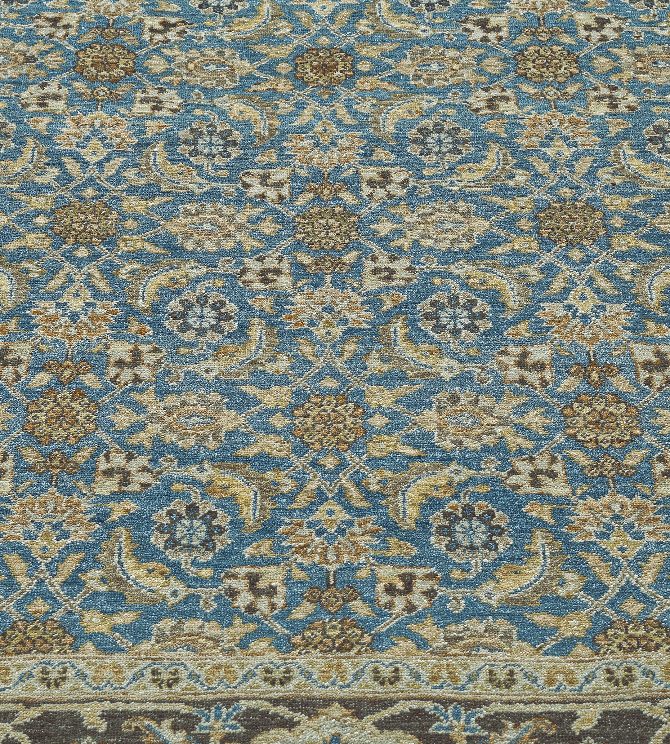 Tappeto contemporaneo in lana intrecciata a mano di ispirazione Tabriz blu in vendita 3