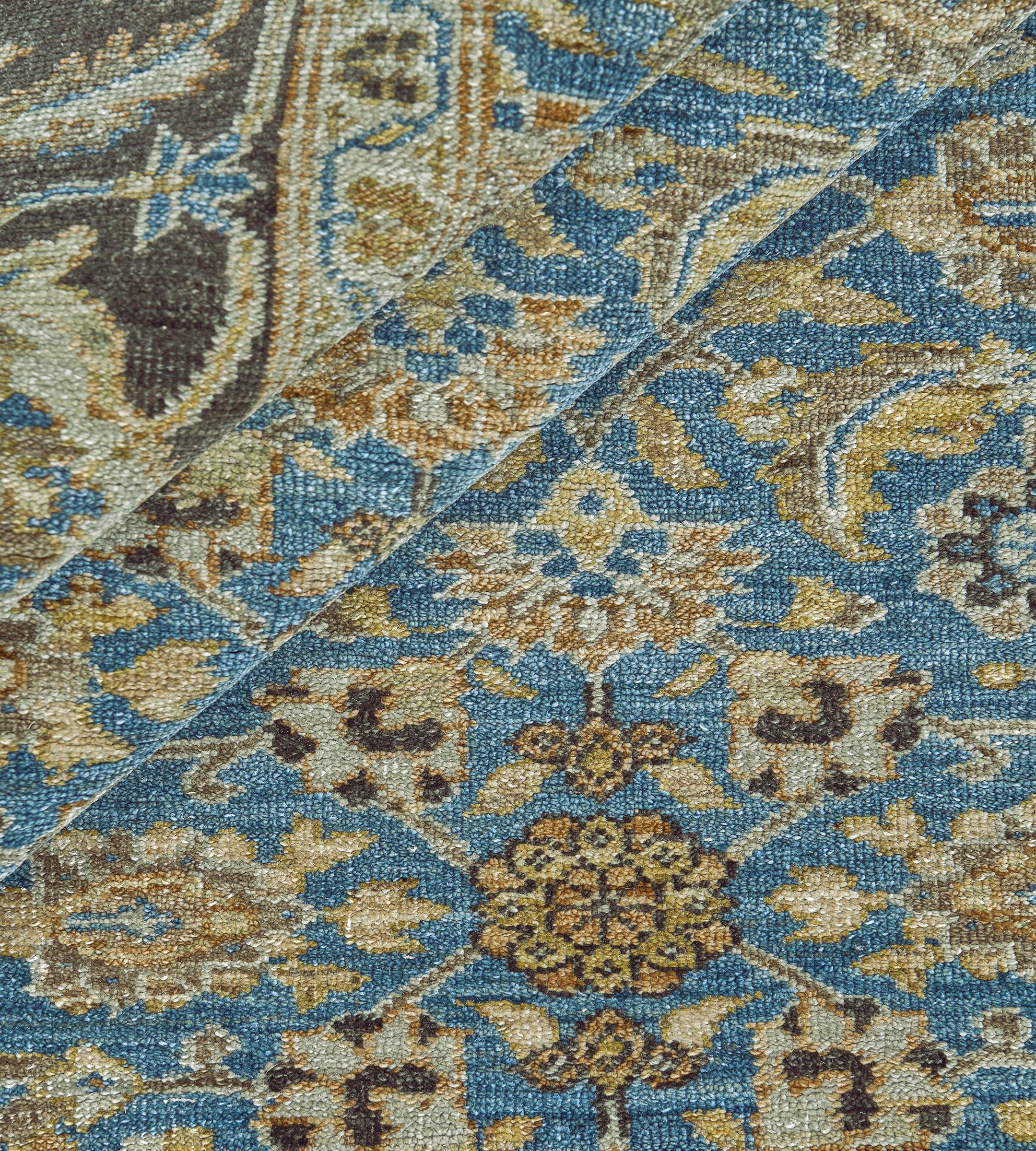 Tappeto contemporaneo in lana intrecciata a mano di ispirazione Tabriz blu in vendita 4