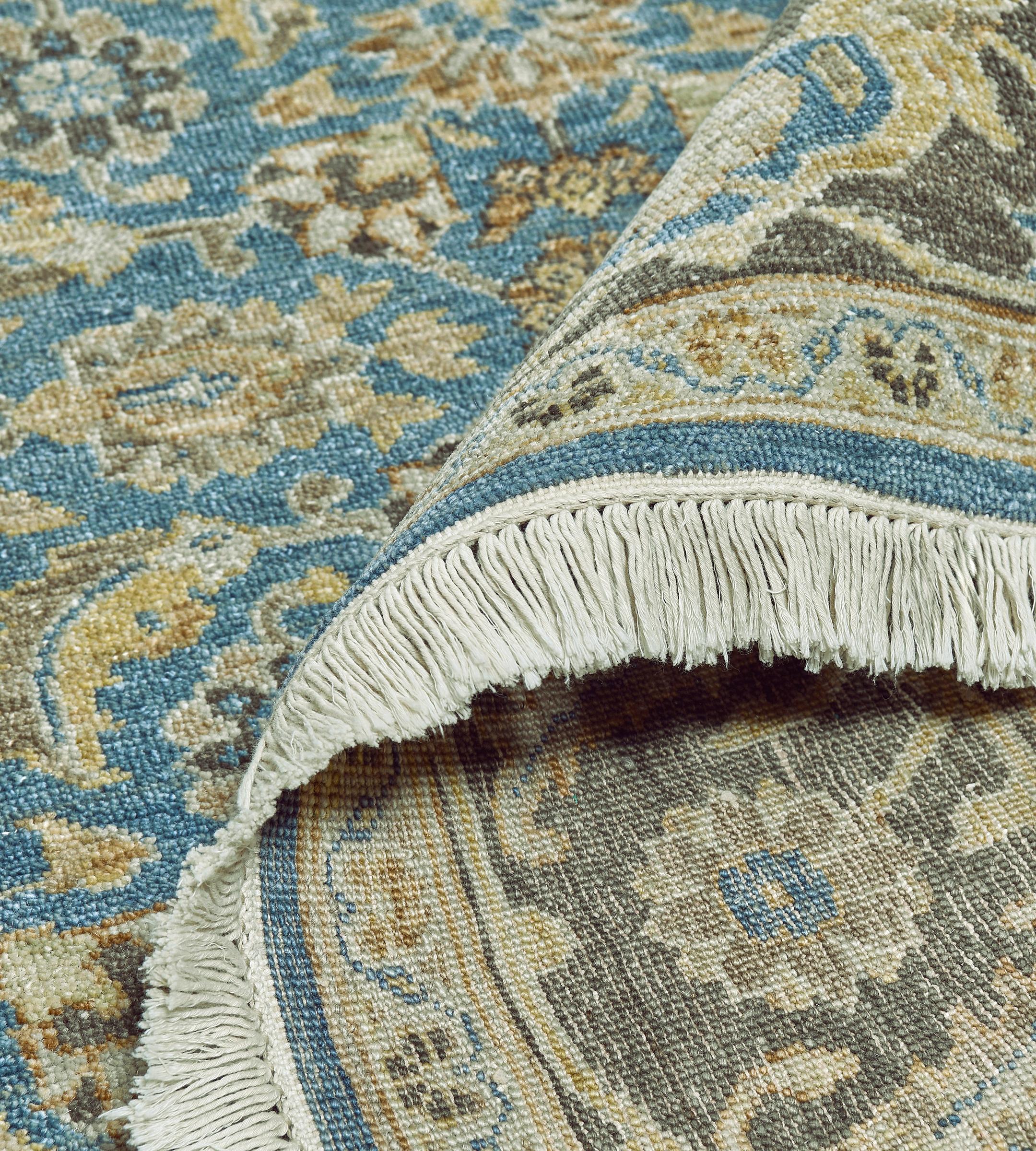 Tappeto contemporaneo in lana intrecciata a mano di ispirazione Tabriz blu in vendita 5