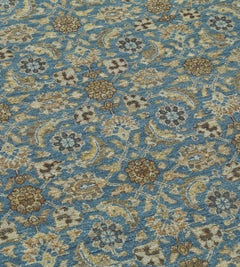 Contemporary Wool Hand-woven Blue Tabriz-Inspired Rug