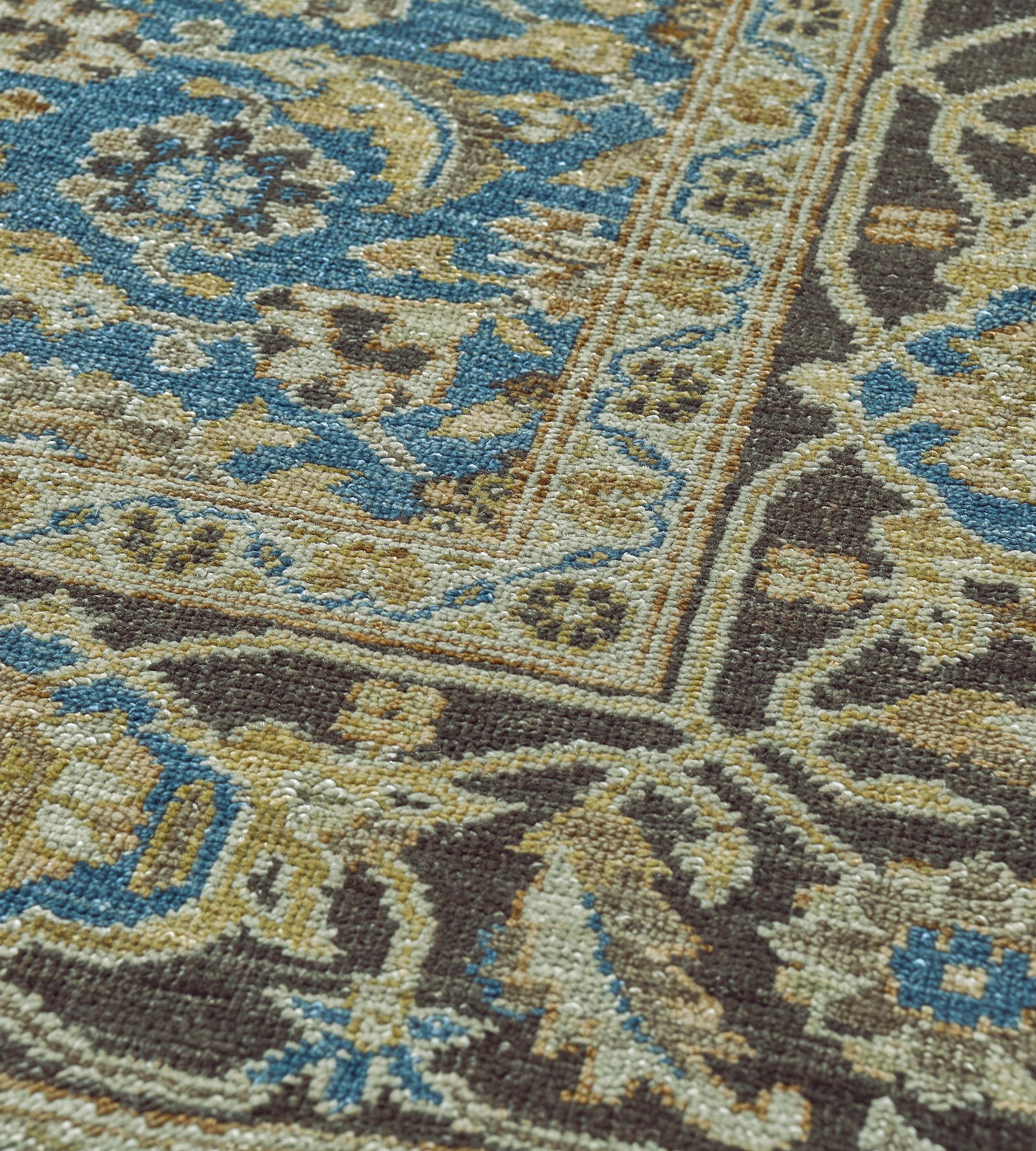 Tappeto contemporaneo in lana intrecciata a mano di ispirazione Tabriz blu in vendita 2