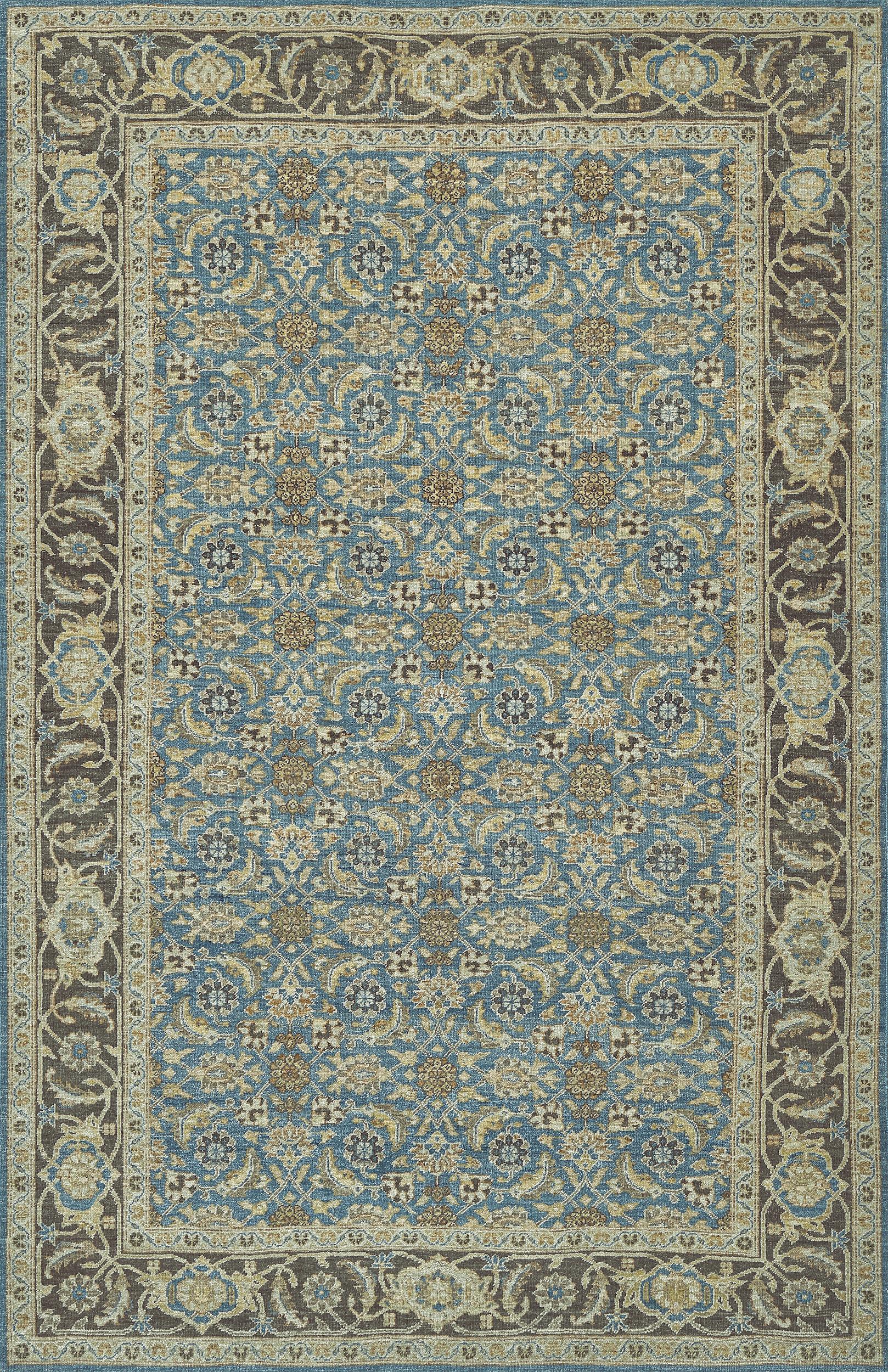 Alfombra contemporánea de lana tejida a mano inspirada en Tabriz azul