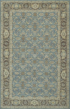 Tapis contemporain en laine tissé à la main bleu inspiré de Tabriz