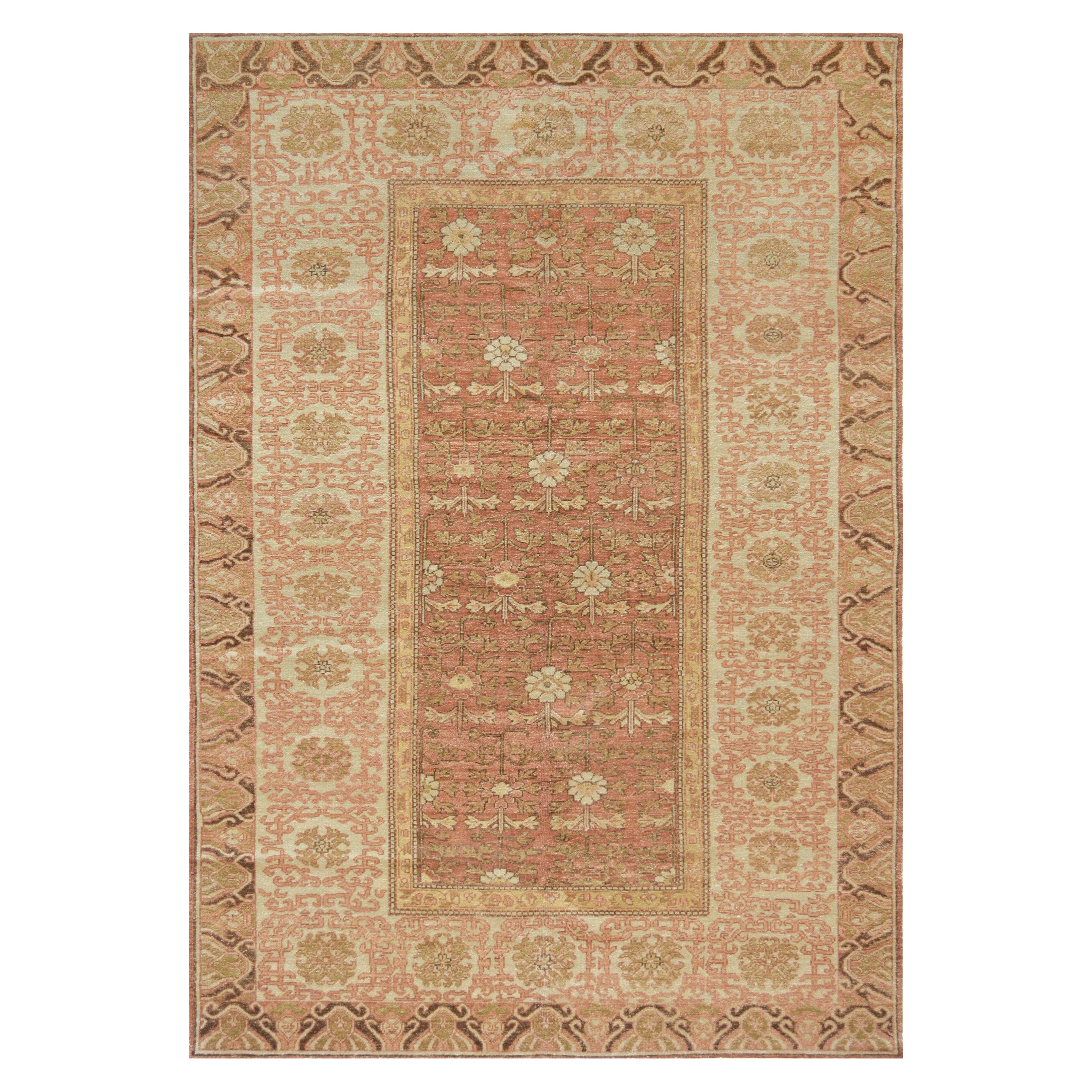 Tapis contemporain en laine tissé à la main de style floral Khotan