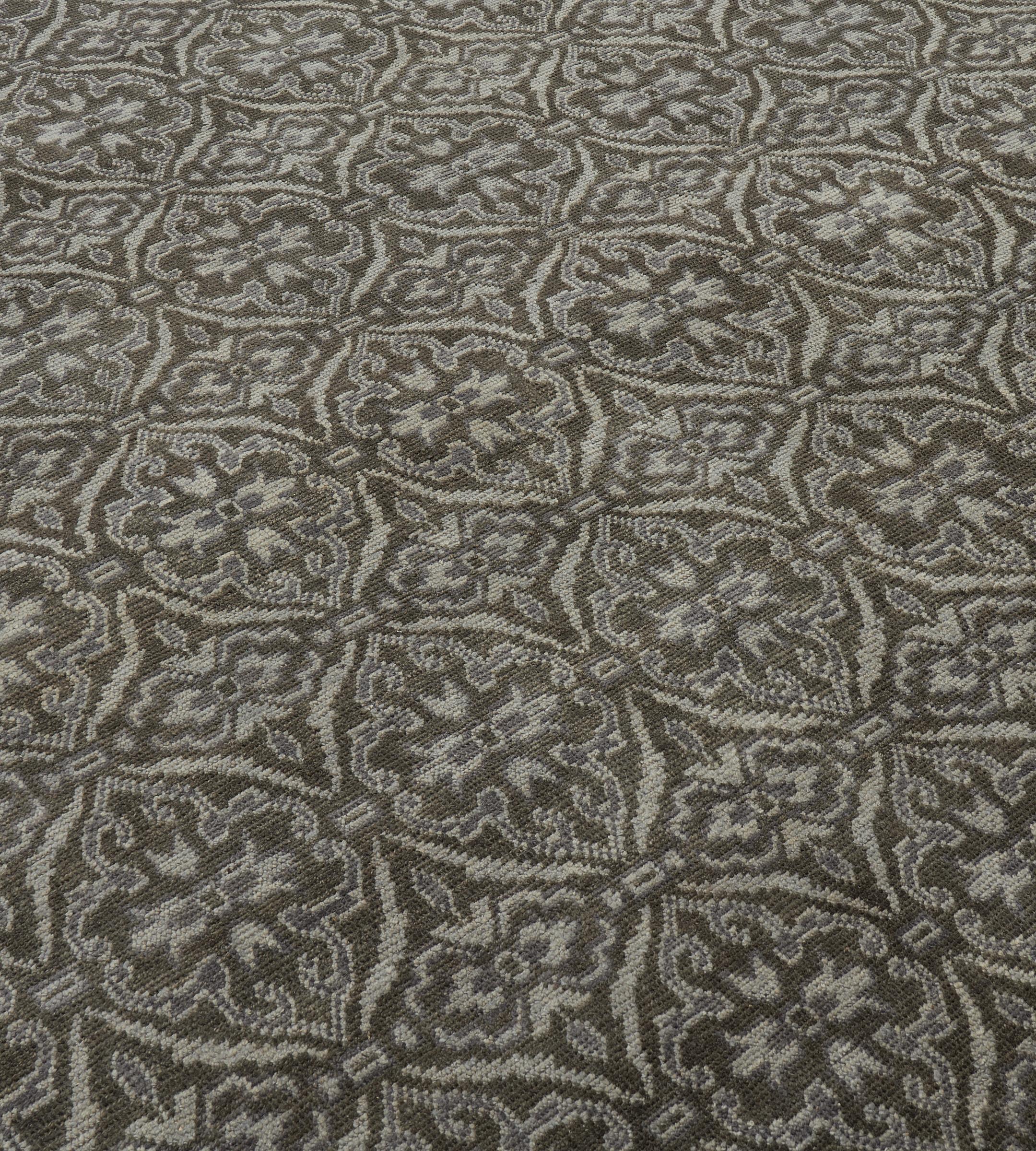 Contemporary Wool Hand-woven Gray Pattern Rug (Wolle) im Angebot