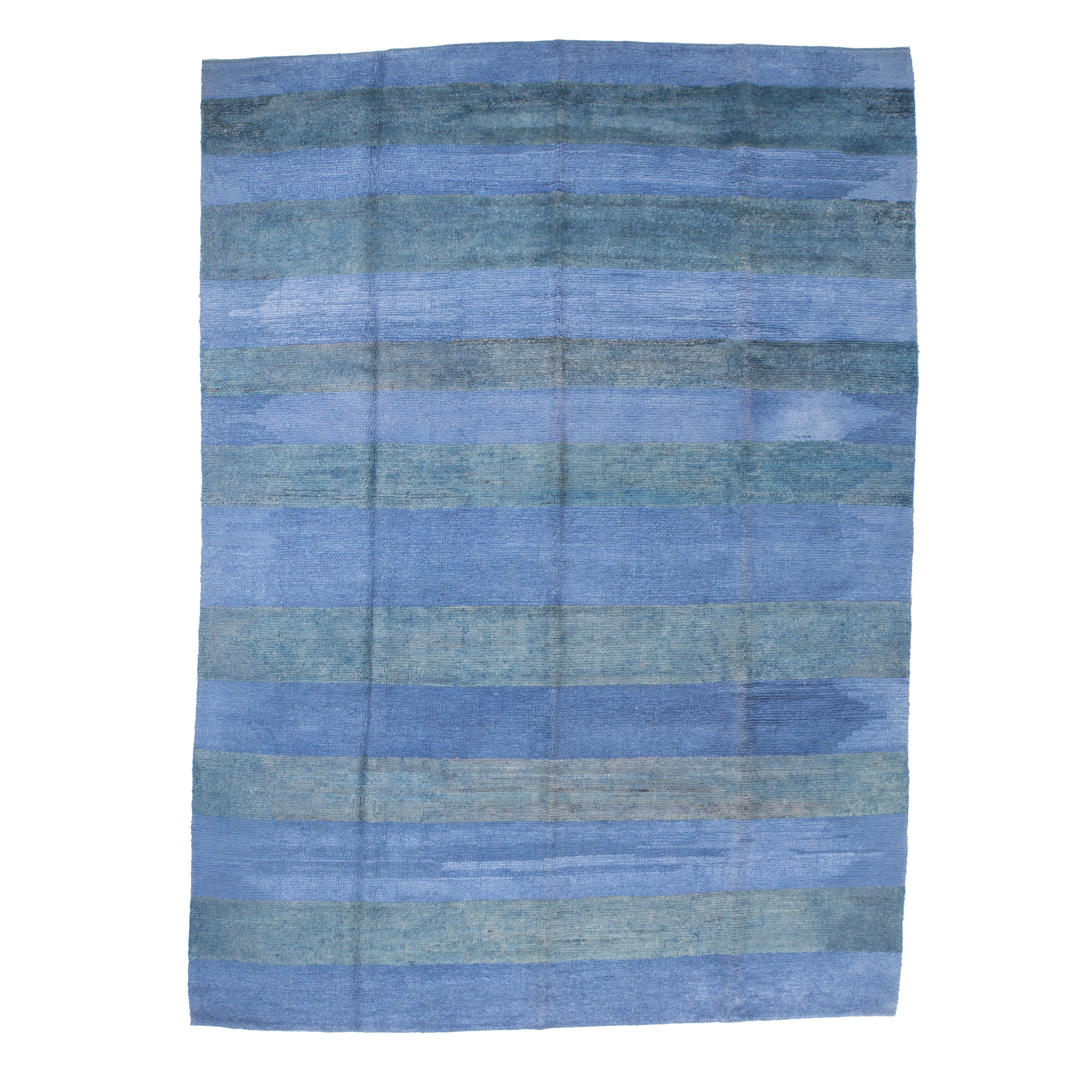 Contemporary Wool Indigo Turkish Rug 4