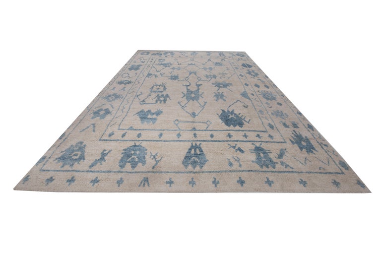 Contemporary Wool Light Blue Turkish Rug For Sale at 1stDibs