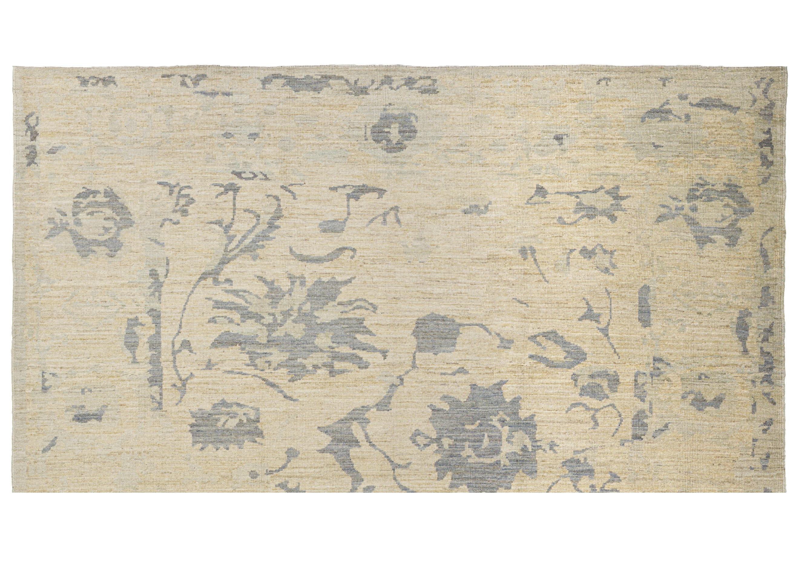 Zeitgenössischer Wollteppich, 9 ft × 11 ft , Beige und Soft Gray (Ende des 20. Jahrhunderts) im Angebot