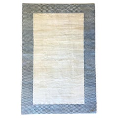 Contemporary Wool Rug — Neutral Ivory with Blue Border, Minimalist (5×7)