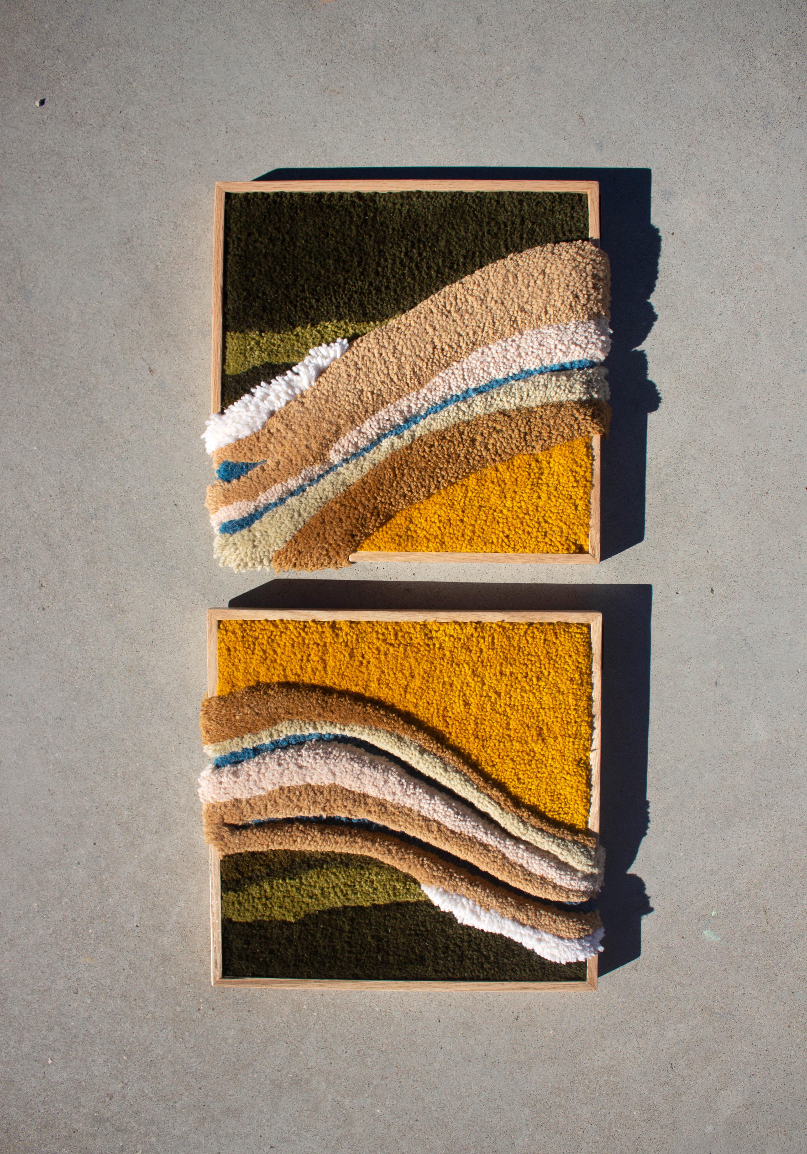 Contemporary wool tapestry duo, Wandkunst, Faserkunst, Textilkunst von Ohxoja (Geschnitzt) im Angebot