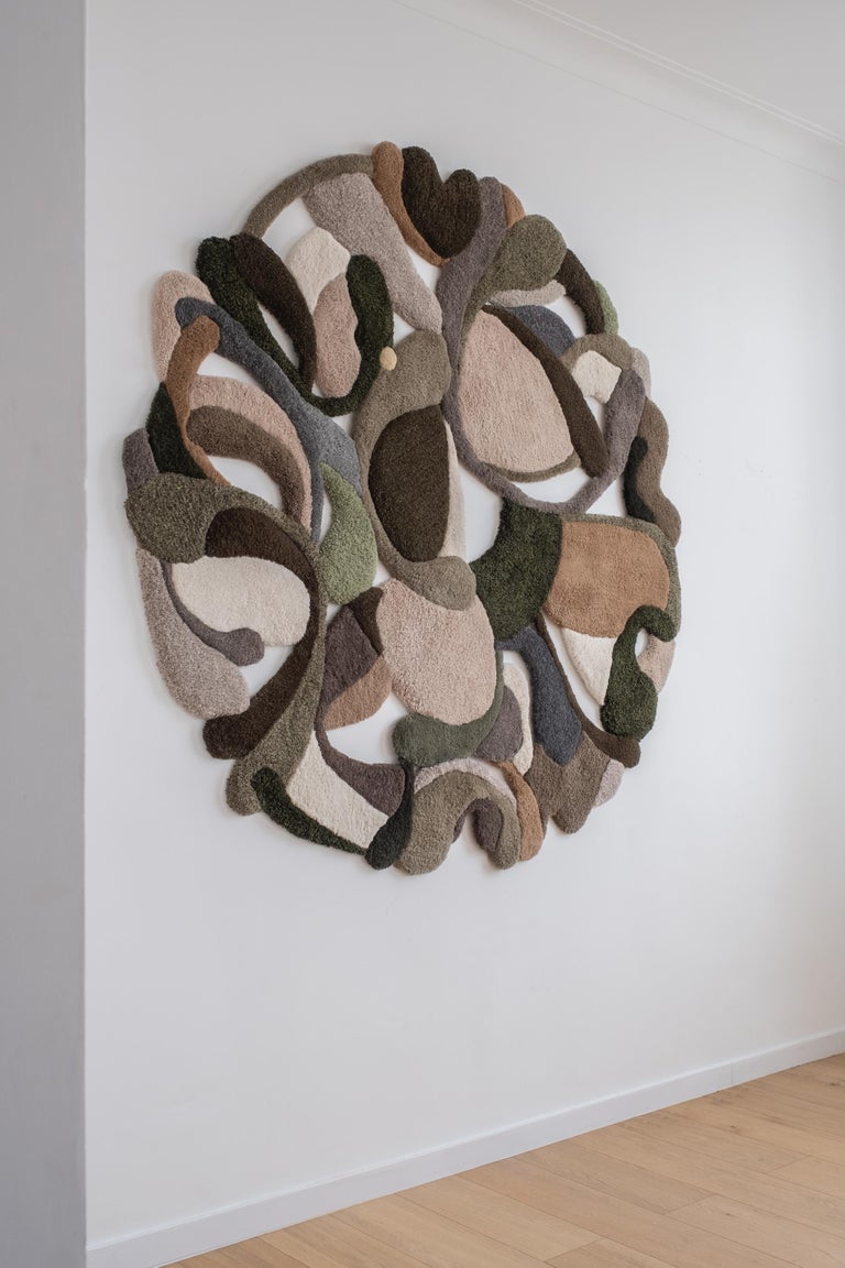 Contemporary Wool Wall Tapestry with Shades of Green, Opus LXXIII by