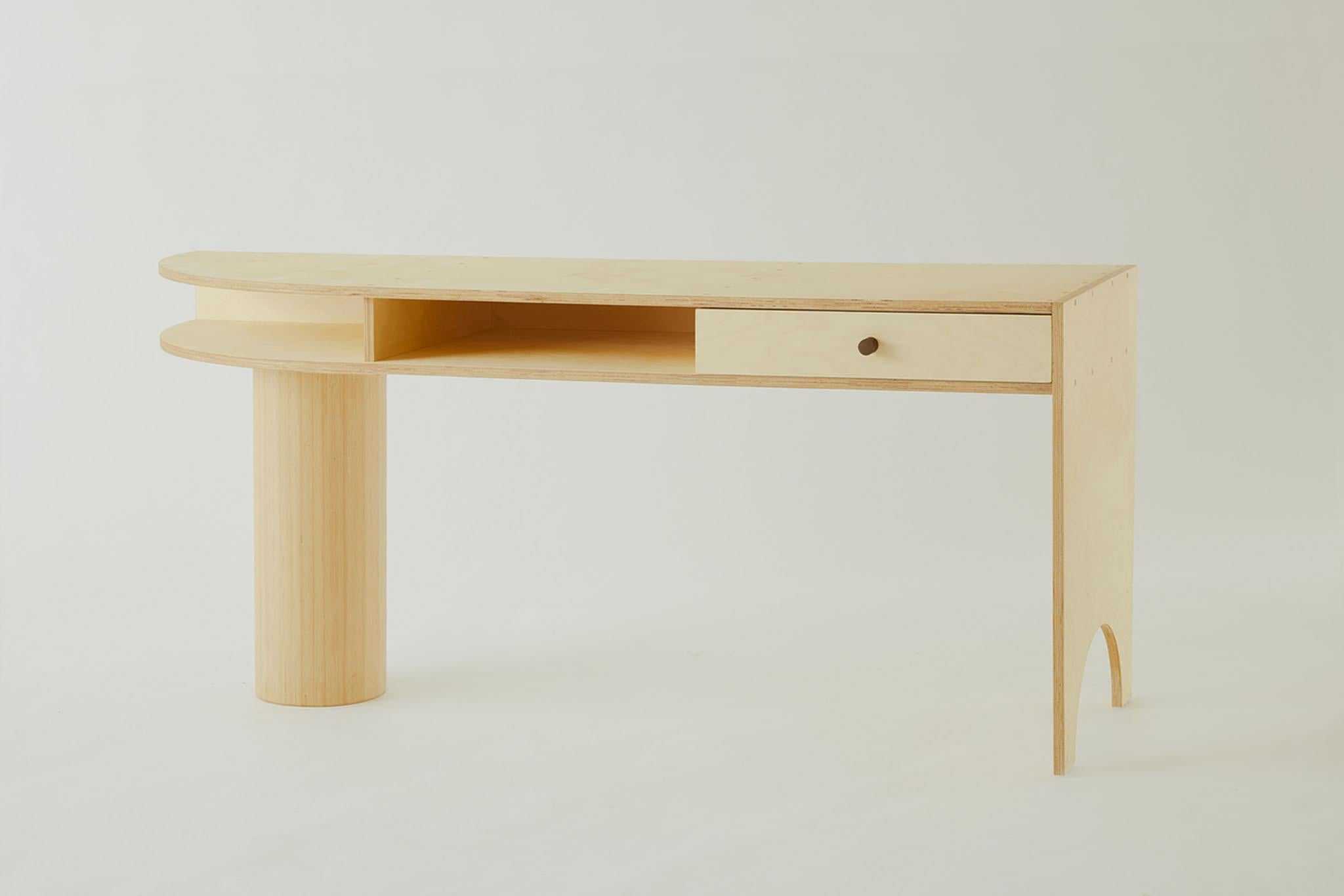 Scandinavian Modern Contemporary Work Station Set: Curved Birch Pillar Desk & Tetris Chair For Sale