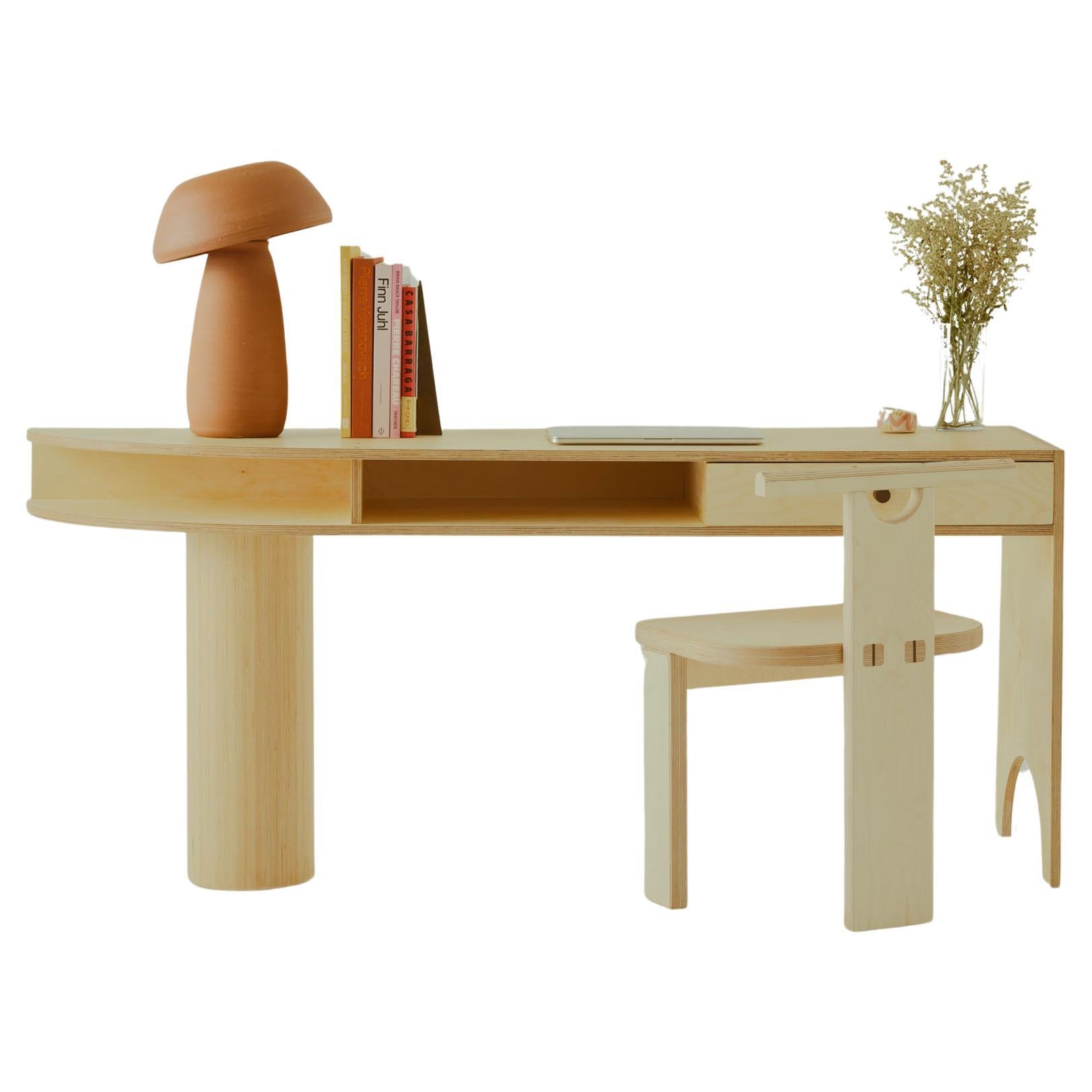 Contemporary Work Station Set: Curved Birch Pillar Desk & Tetris Chair