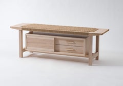 Contemporary Woven Bench, Sliding Doors and Drawer Storage, Hard Maple