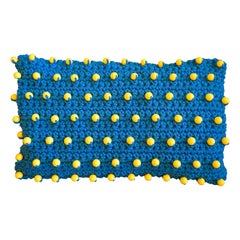 Contemporary Woven Blue Pillow with Yellow Beads